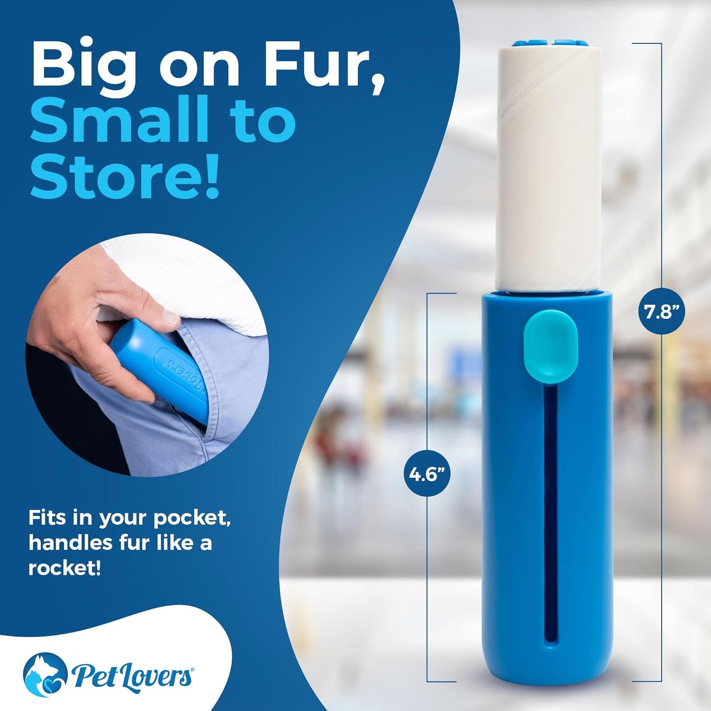 PetLovers Mini Lint Roller Travel Size 50 Sheets – Compact pet Hair Remover for Dog and cat Fur. Lightweight Design Ideal for Clothes Furniture and car. Perfect for Quick and Easy on The go Cleaning