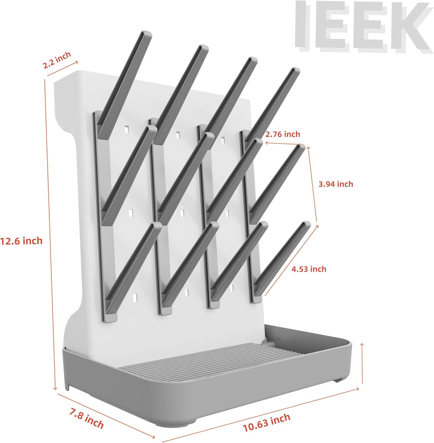 IEEK Baby Bottle Drying Rack,Large Vertical Drying Tower Bottle Rack Holder Space Saving Standing Drying Rack for Countertop-Holds 12 Baby Bottles and Cup,Etachable Travel Bottle Rack,Grey and White