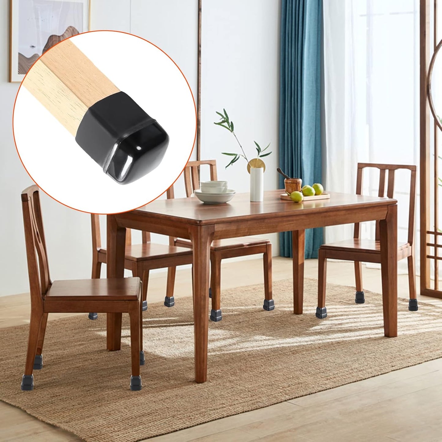 Ezprotekt 24 Pcs Chair Leg Sliders for Carpet, Square Black Teflon Furniture Glides Protectors Covers, Bar Stool Carpet Sliders Caps for Chair Table Desk Couch Legs (S Fit: 0.55"- 0.75")