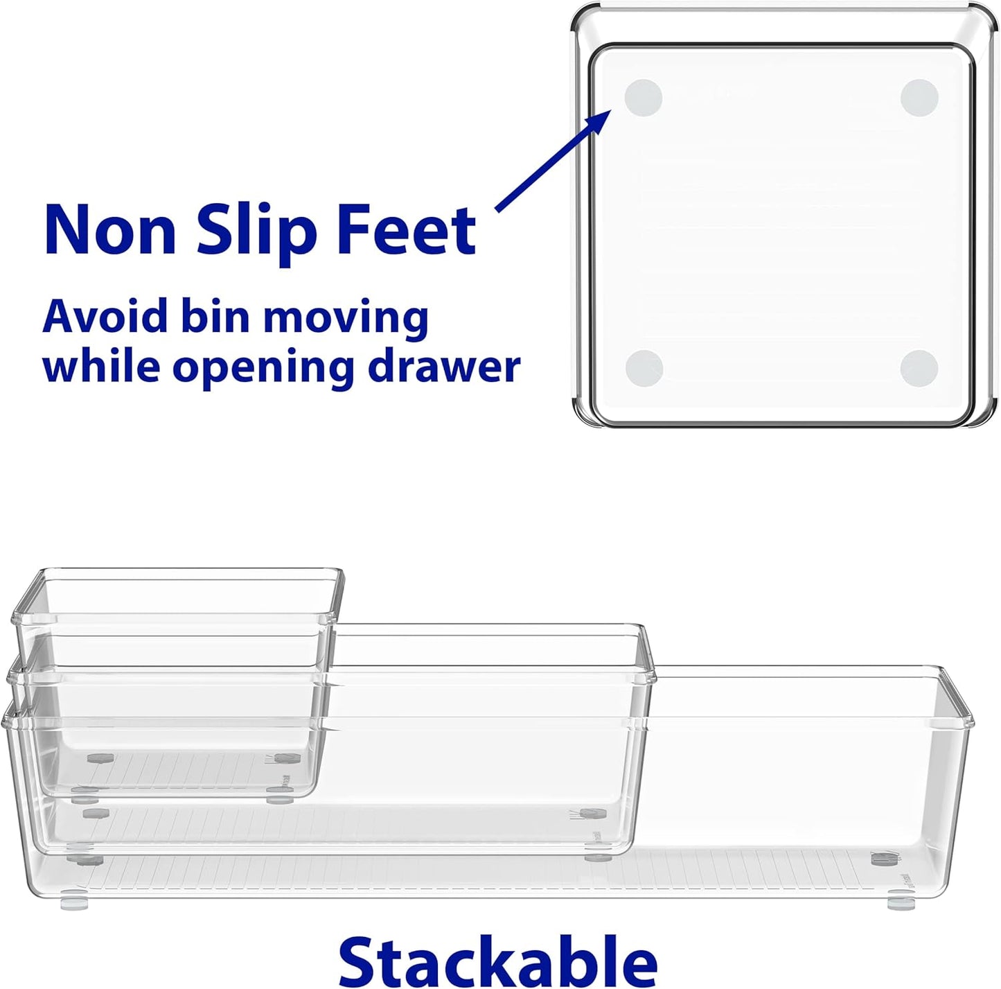 Simple Houseware Clear Drawer Organizer for Office Bin Desk Storage, Assorted Size, 6 Packs