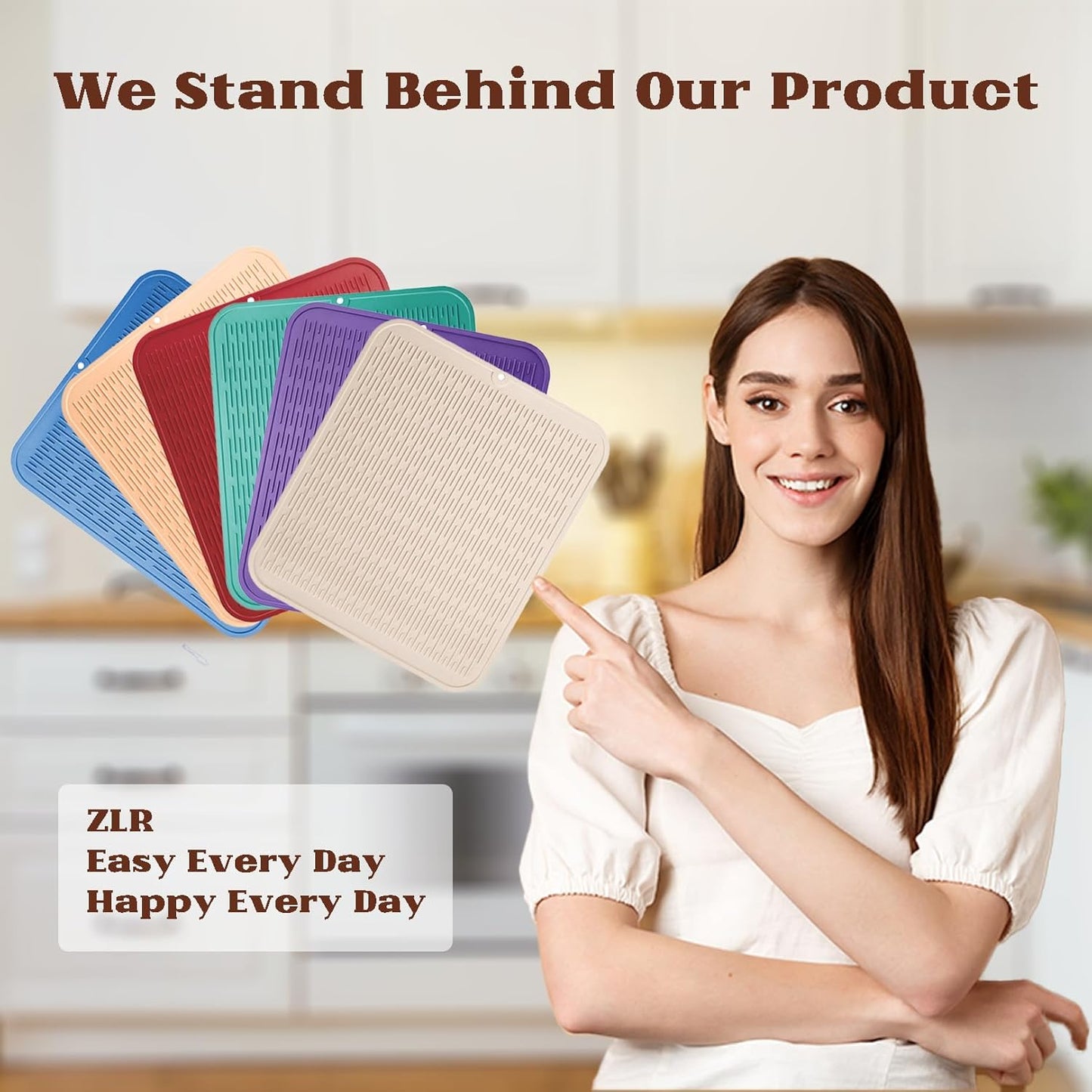 ZLR Silicone Dish Drying Mat for Kitchen Counter, Eco-Friendly Fast Dry Dish Mat, Easy Clean Multi Usage Drying Matt, Heat Resistant Trivet, 16" x 18" XL, Coffee