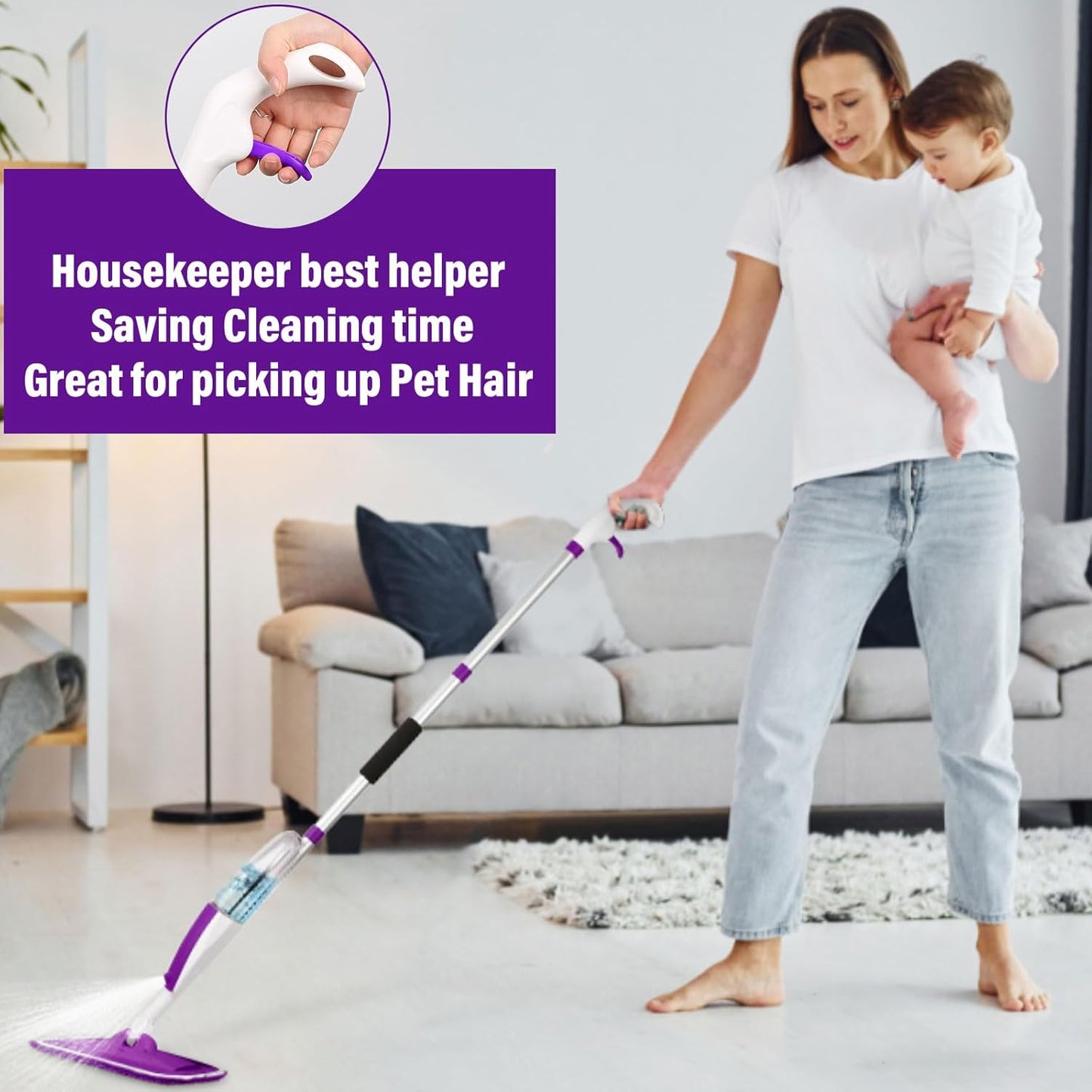 Mops for Floor Cleaning Wet Spray Mop with 14 oz Refillable Bottle and 3 Washable Microfiber Pads Home or Commercial Use Dry Wet Flat Mop for Hardwood Laminate Wood Ceramic
