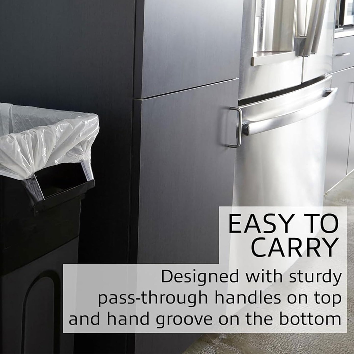 United Solutions Highboy Waste Container, 23 Gallon, Space Saving Slim Profile and Easy Trash Bag Removal, Indoor or Outdoor Use, Integrated Handles for Easy Carrying, 4-Pack, Black.