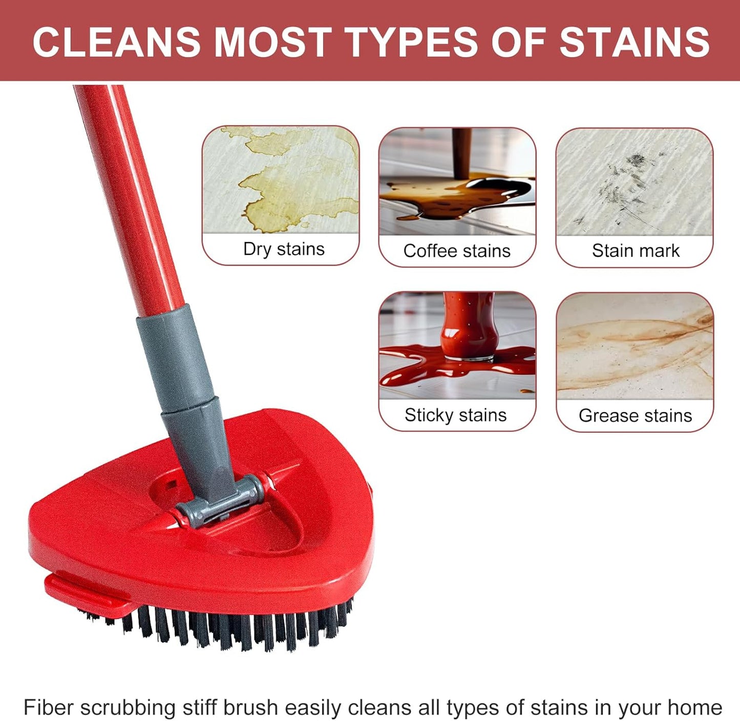 Spin Mop Replace Head, Base, Mop Handle Replacement for OCedar EasyWring 1 Tank System - Include 2 Microfiber Refills, 1 Sturdy Iron 30-58" Adjustable Mop Stick, Head Cover and Scrubber