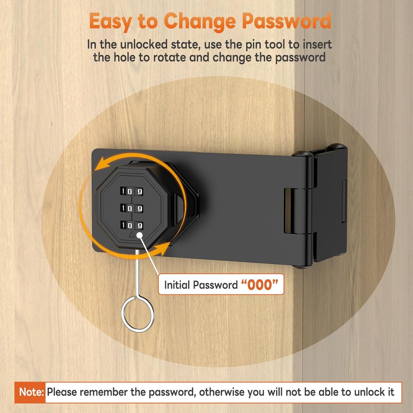 90 Degree 3-Digit Combination Cabinet Lock, Zinc Alloy Keyless Folding Hasp Lock Latch, Password Security Rotary Door Latch for Office File Cabinet, Drawer, Locker, Cupboard (1, Black)