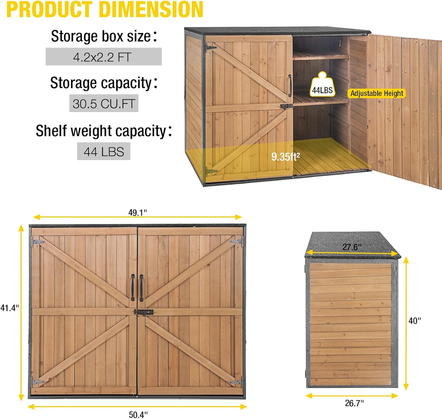 Aivituvin Outdoor Storage Cabinet Trash Can Storage Shed Upgraded with Metal Frame for Garbage Can, Gardening Tools and Accessories 50" L x 27.6" D x 41" H