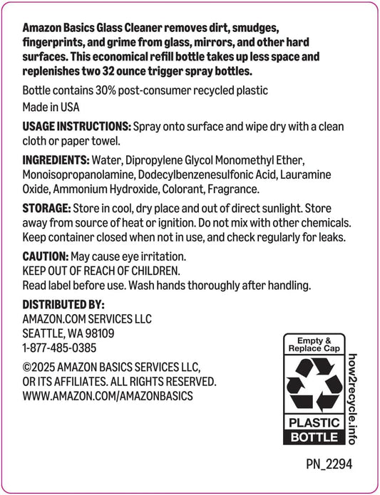 Amazon Basics Glass Cleaner Refill 67.6 Fl Oz, Pack of 1
