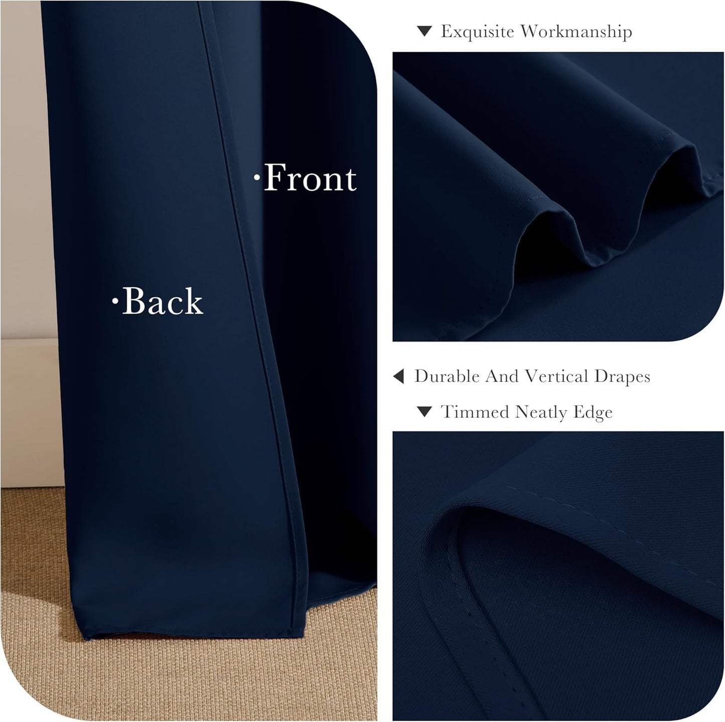 PONY DANCE Navy Blue Blackout Short Curtains for Kitchen, Room Darkening Half Window Treatment Energy Saving Privacy Grommet Drapes for RV Bathroom Basement(2 Panels, W 42 x L 36 inches)