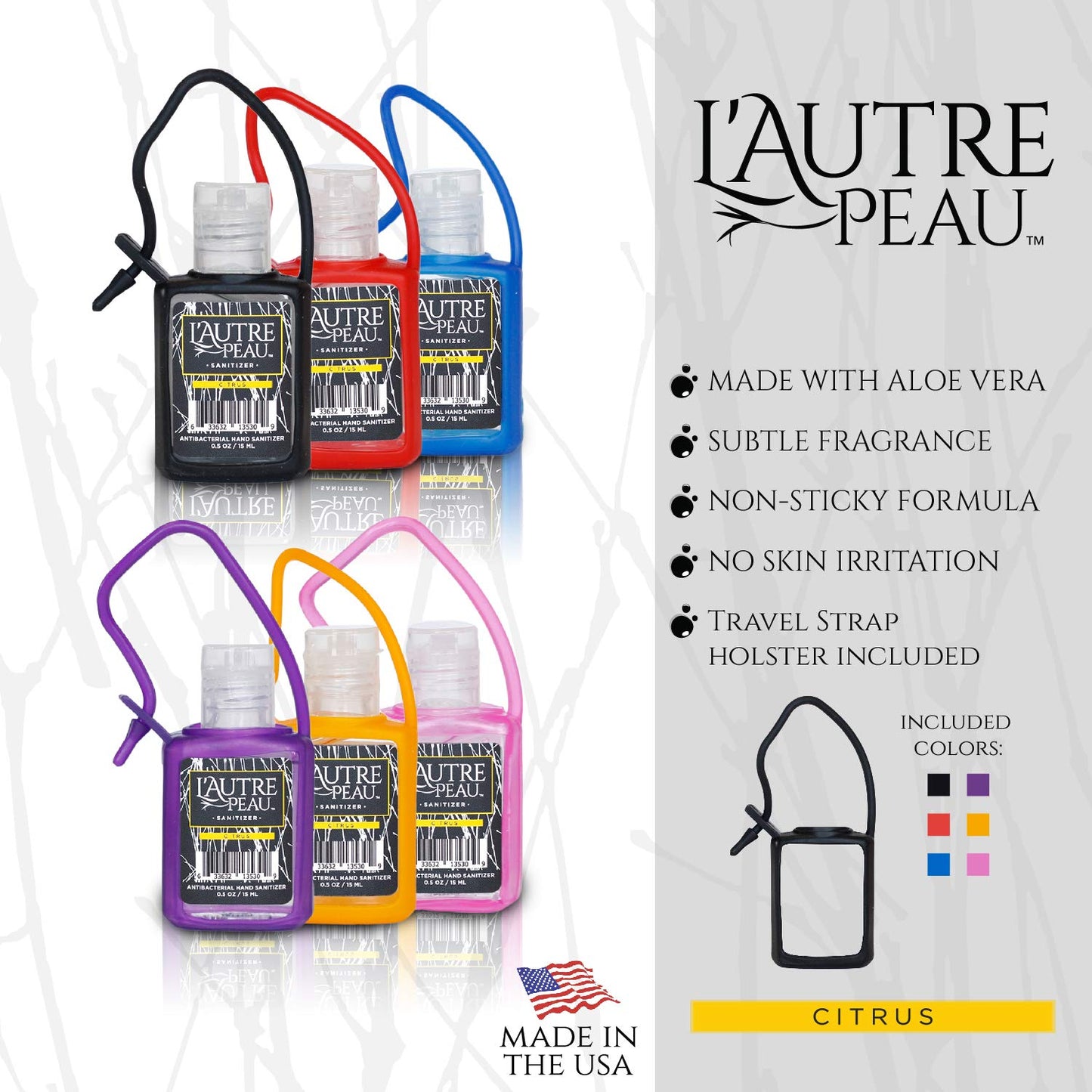 L'AUTRE PEAU Advanced Hand Sanitizer Gel with Aloe Vera, Citrus Scented 0.5 Fl Oz Jelly Wrap Travel Size Multi Pack – Flip Cap Bottles (6pc)