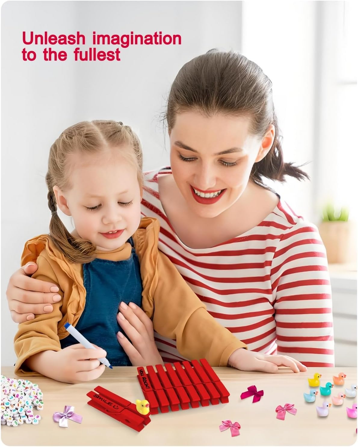 Cheer Pins for Backpack Cheer Stuff Kit 70 Red Colored Clothes Pins with Mini Resin Ducks Bows Letter Beads Team Cheerleaders Gifts Bulk Pin Me Ribbon for Bag Decorations Competition Spirit Clips