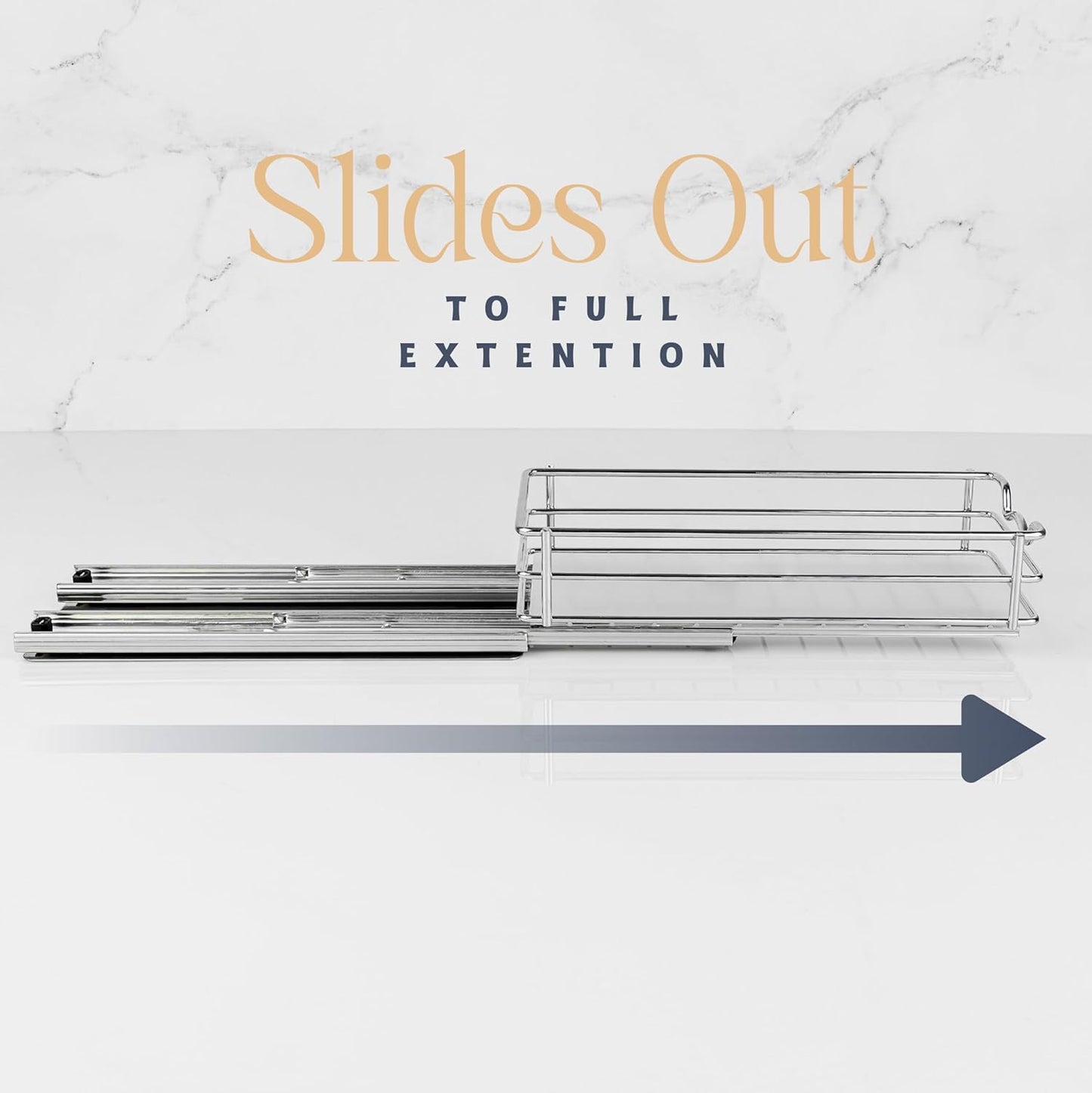 Pull Out Cabinet Organizer for Spices, Cans - Heavy Duty with Lifetime Limited Warranty- Pull Out Spice Rack- Cabinet Pull Out Shelf for Cans,Dishes, Etc, 4-1/2"W x 10-1/2"D x 2-3/4”H, Chrome