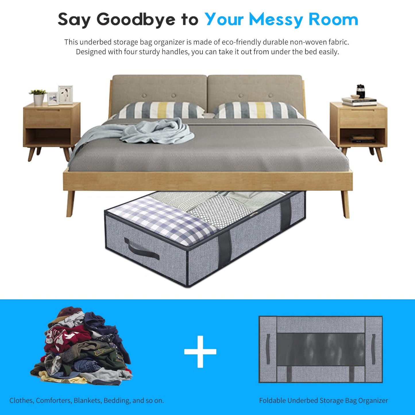 Onlyeasy Foldable Underbed Bags 2 Pack - Blankets Clothes Comforters Storage Bag Breathable