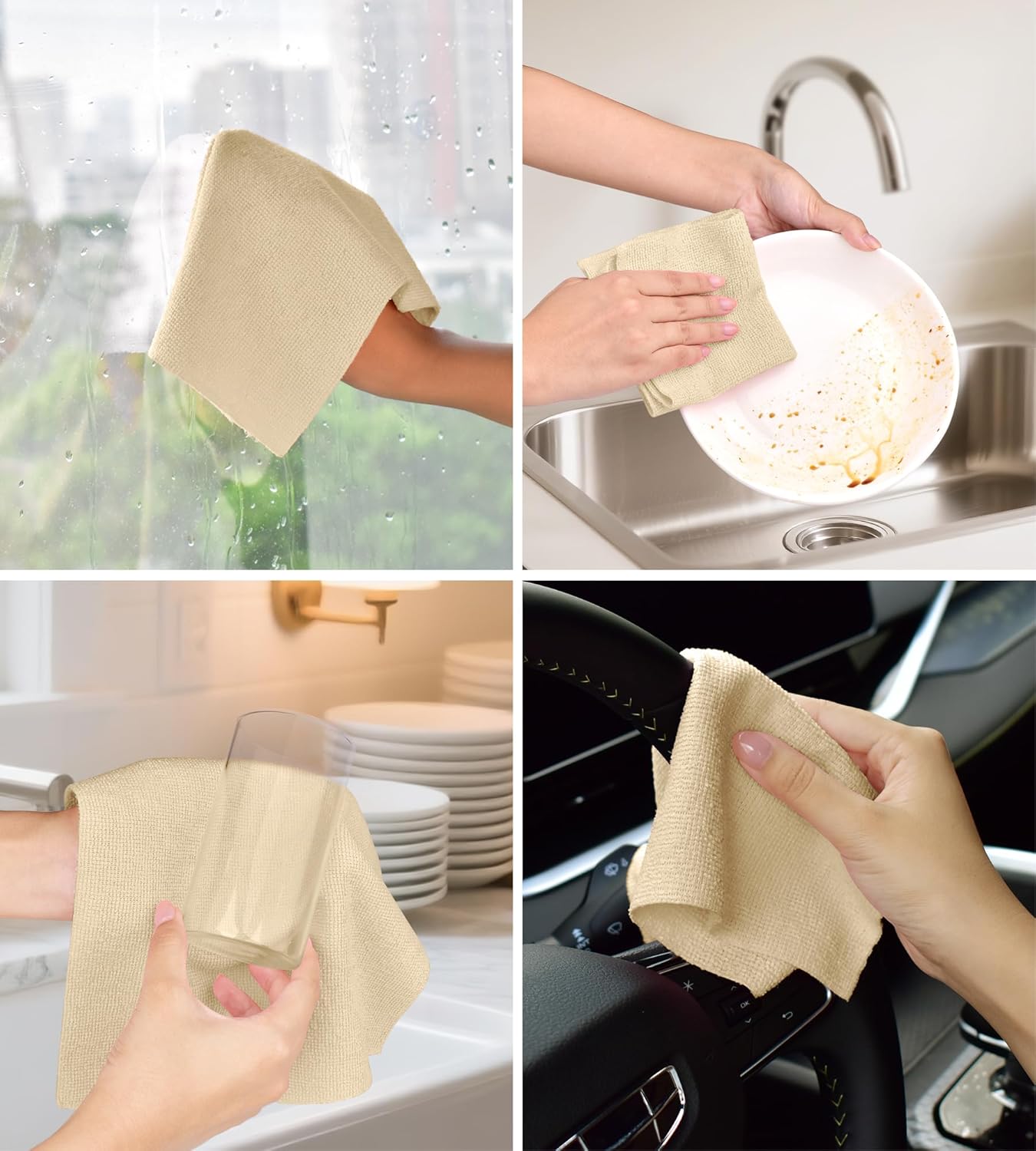 Roll of Microfiber Cleaning Cloth –100 Pack, Tear Away Microfiber Towels, Reusable, Washable, Scratch-Free, Kitchen Towels for Car, Home, Kitchen, Glass, Dishes(Wheat Beige)