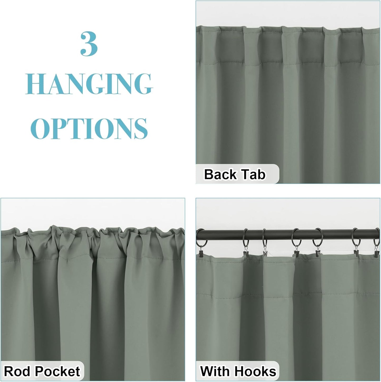 RYB HOME Sage Green Curtains for Bedroom, Blackout Thermal Insulated Drapes Back Tab& Rod Pocket, Vertical Privacy UV Protection Shades, 42 Inch Wide by 72 Inches Long, 2 Panels