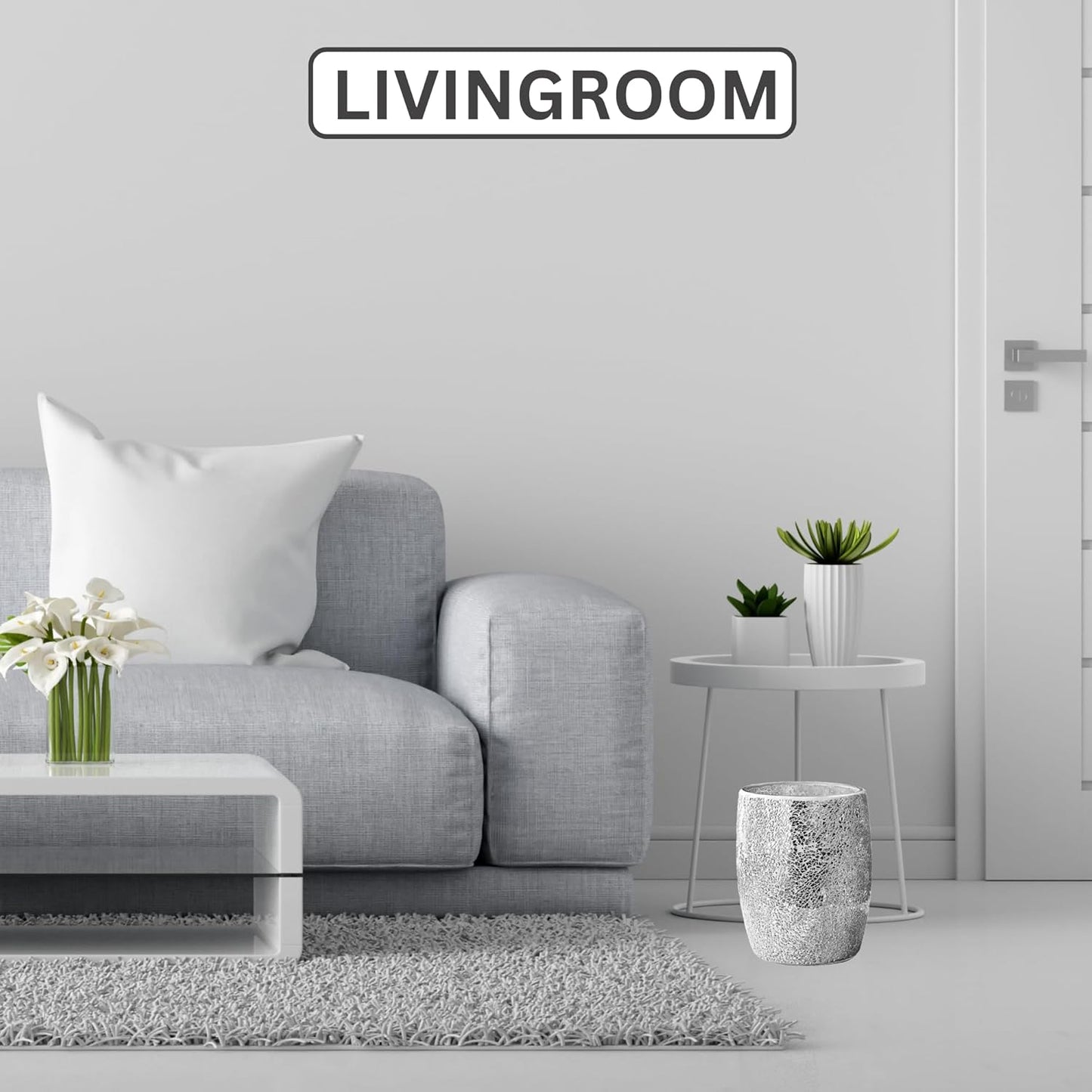 Escenzy Modern Bathroom Trash Can Silver Mosaic Glass 5L | 7" x 10" | Luxury Waste Basket for Restroom, Bedroom, Office & Kitchen | Decorative Small Garbage Can | Silver Glitter Bathroom Accessories