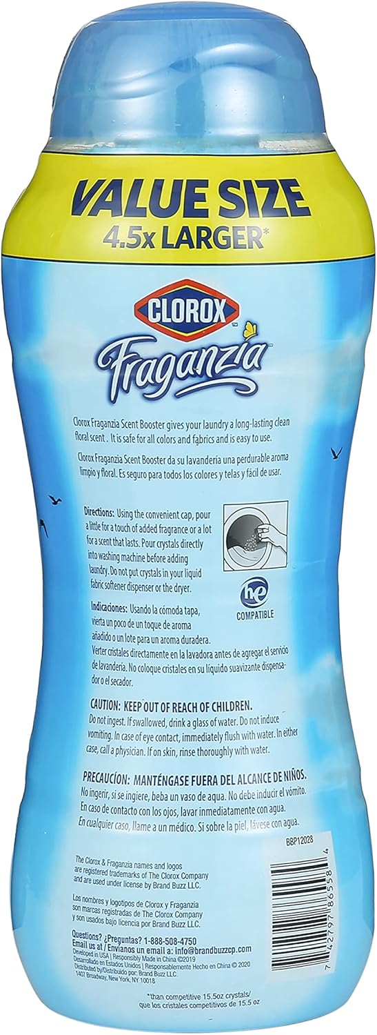 Clorox Fraganzia Laundry Scent Booster Crystals in Morning Sky Scent - Scented In-Wash Freshener Beads for Fresh, Clean, Great Smelling Clothes and Linens, 70 Oz
