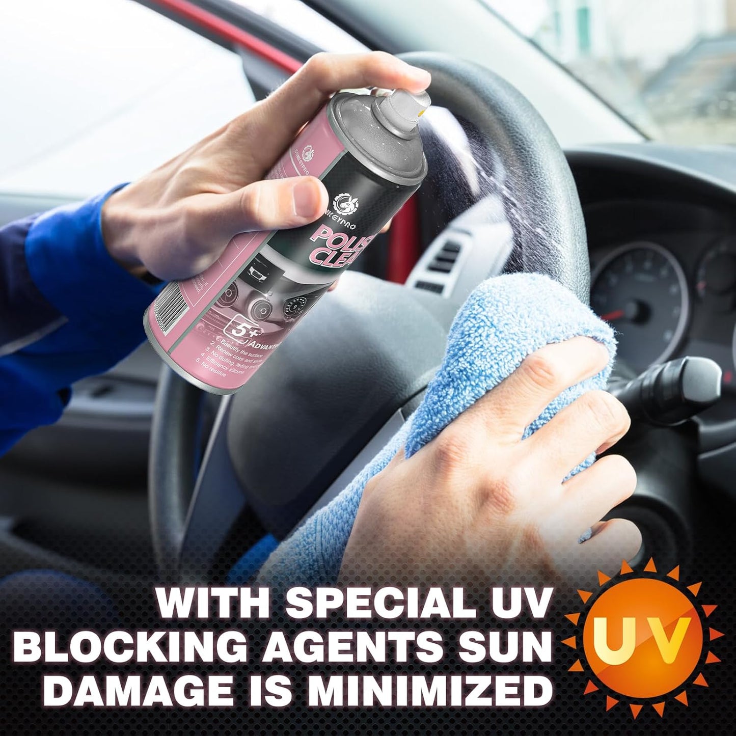 Car interior protectant Spray-Repels Dust & Staining,Restores & Protects Plastic, Vinyl, Leather - UV Guard, Anti-Aging, Long-Lasting Gloss, Exterior & Interior Car Polishing Cleaner (2 x 15oz)