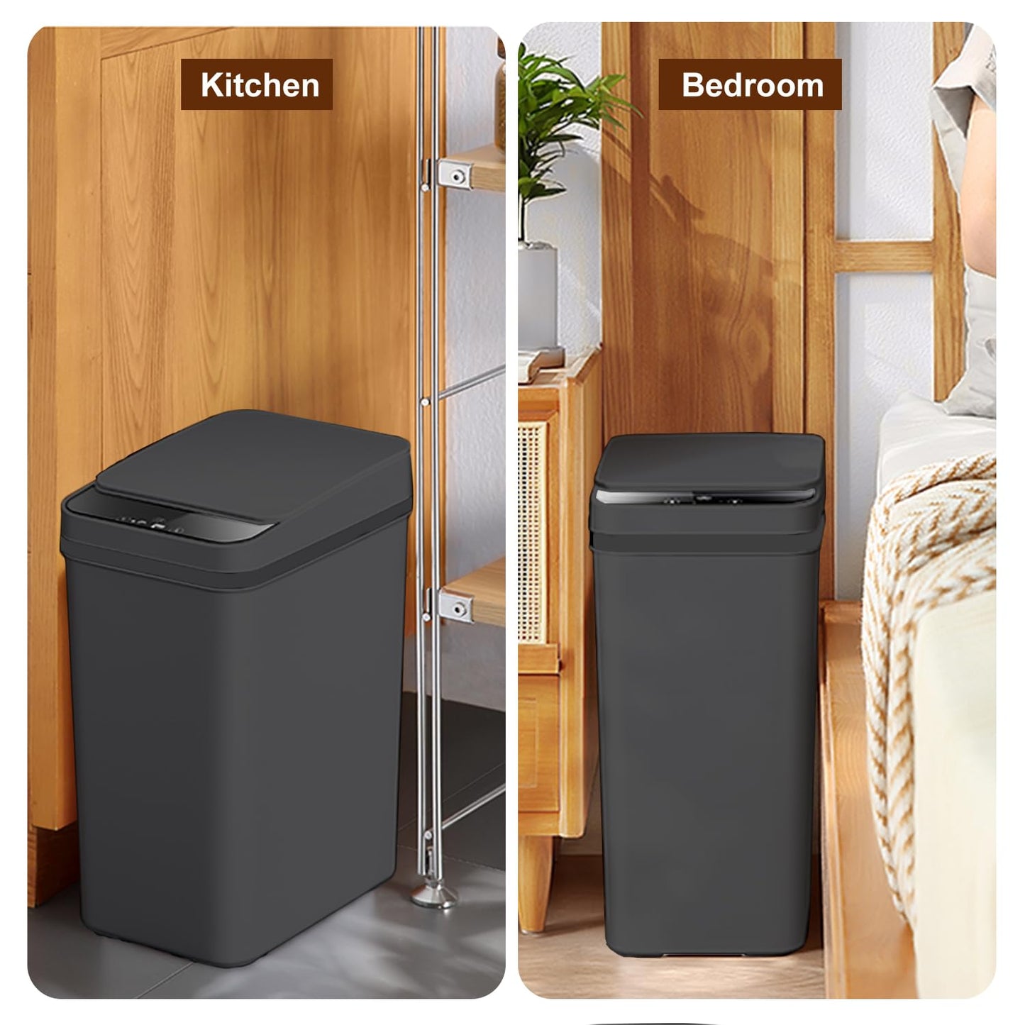 Yatmung 4 Gallons Bathroom Trash Can Automatic Touchless - 15.5 Liters Smart Trash Can Motion Sensor - Narrow, Plastic - Slim Electric Trash Bin - Skinny Garbage Can with Lid (Matte Black)