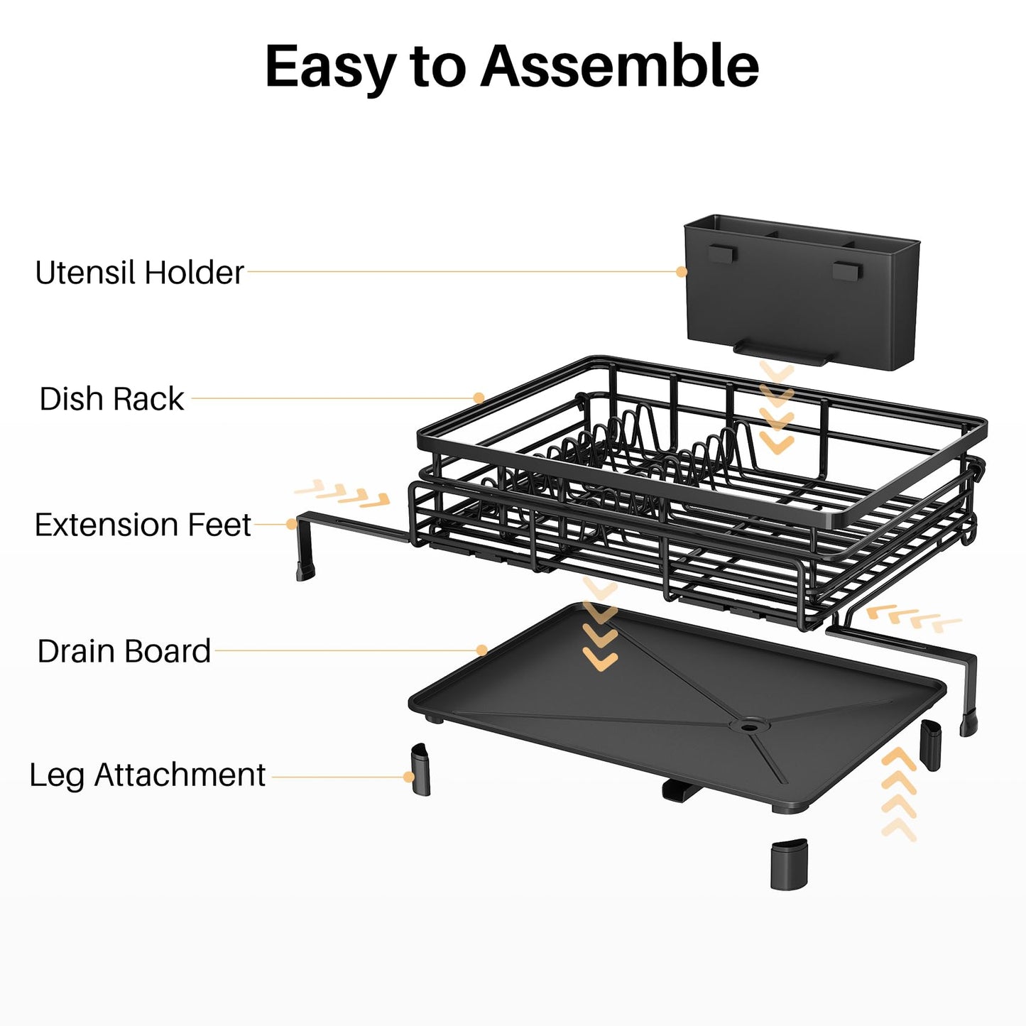 Expandable Dish Drying Rack for Kitchen Counter, Stainless Steel, Black
