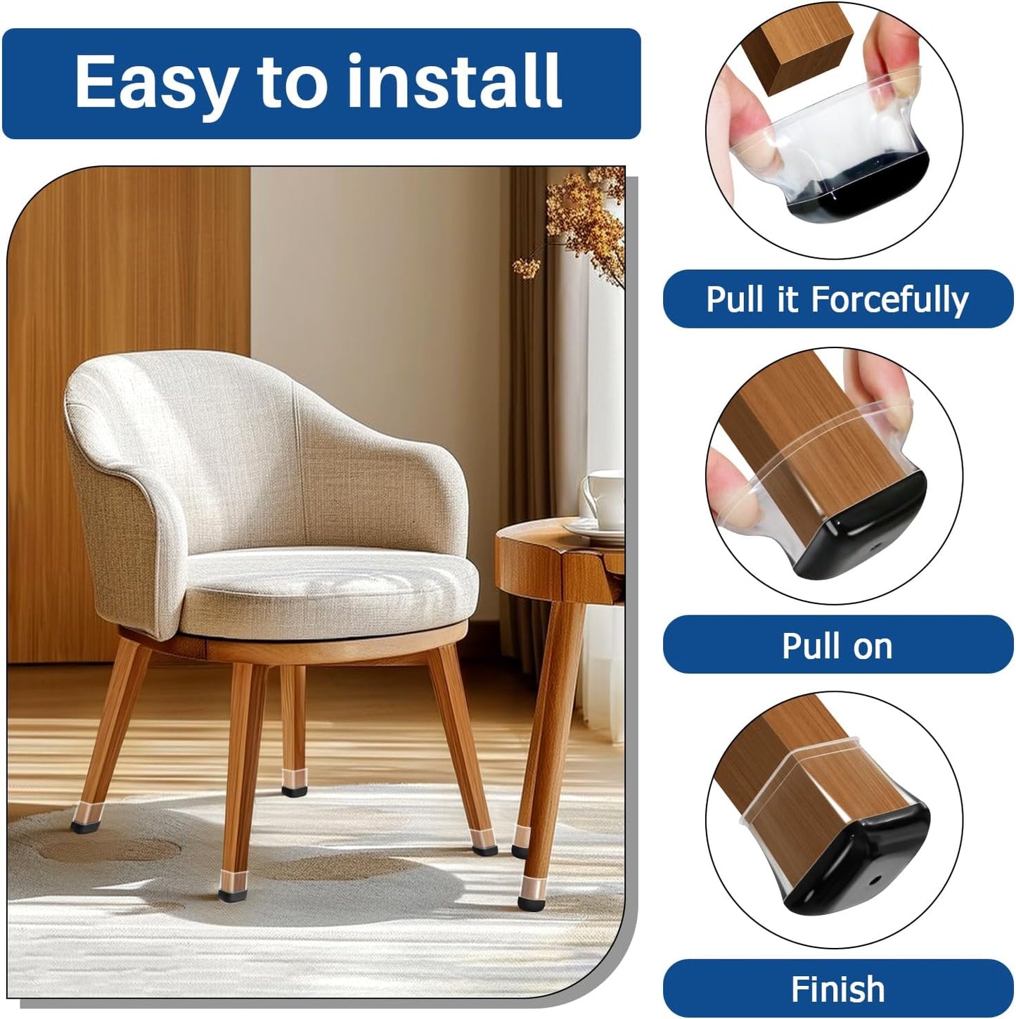 2024 New Chair Leg Floor Protectors Furniture Sliders for Hardwood Floors and Carpet Silicone Non Slip Reduce Noise 28 Pcs Clear Square XL Fit:1-1/2" ~ 1-3/4"