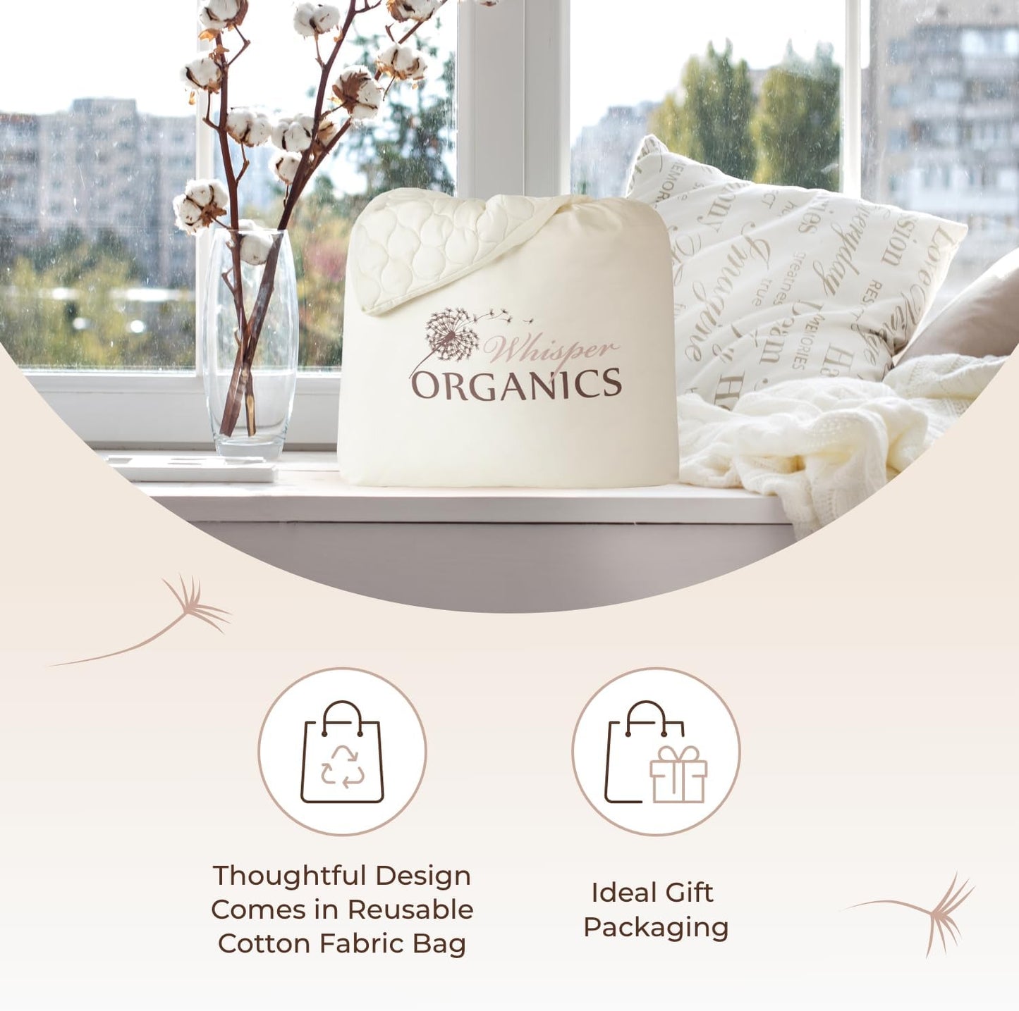 100% Cotton Organic Mattress Pad - Breathable, Cooling, Not Waterproof Mattress Protector Twin Size - Premium 300GSM Quilted and Noiseless Machine Washable Organic Mattress Protector (Ivory, Twin)