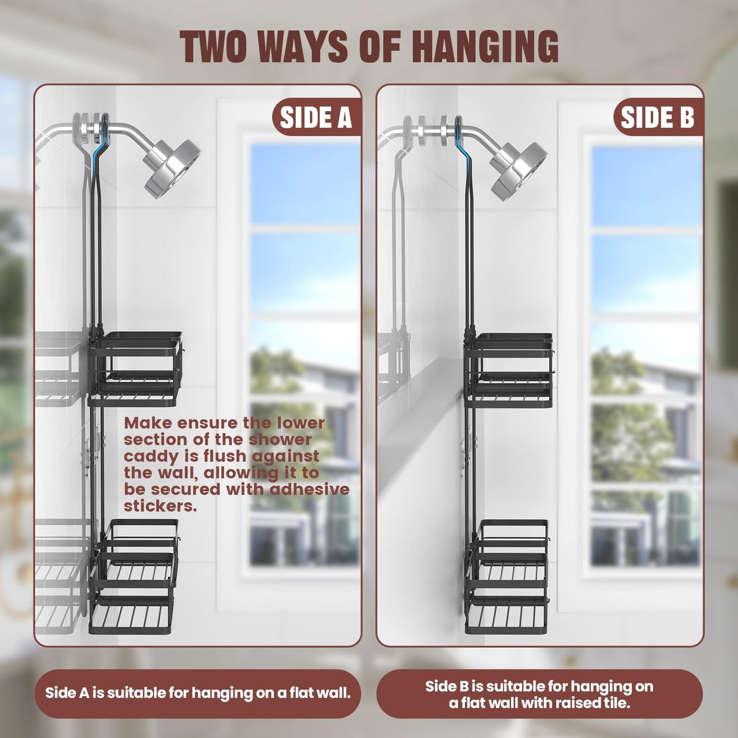 REINHARDT Adjustable Shower Caddy Hanging for Handheld Showerheads, Black