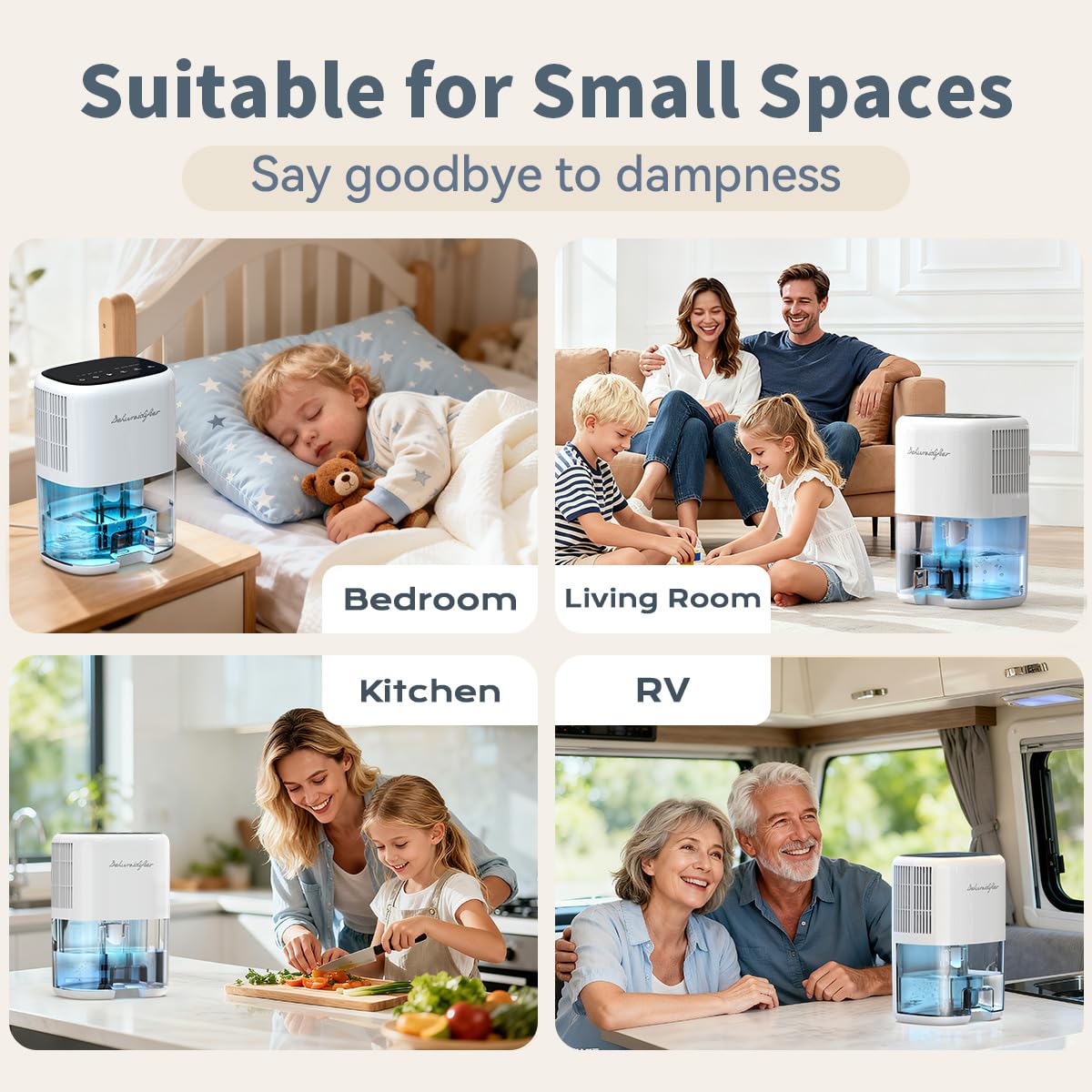 Small Dehumidifier for Home 44OZ Quiet with Auto Off & Defrost 5 Timers 3 modes 10 Color Lights 3