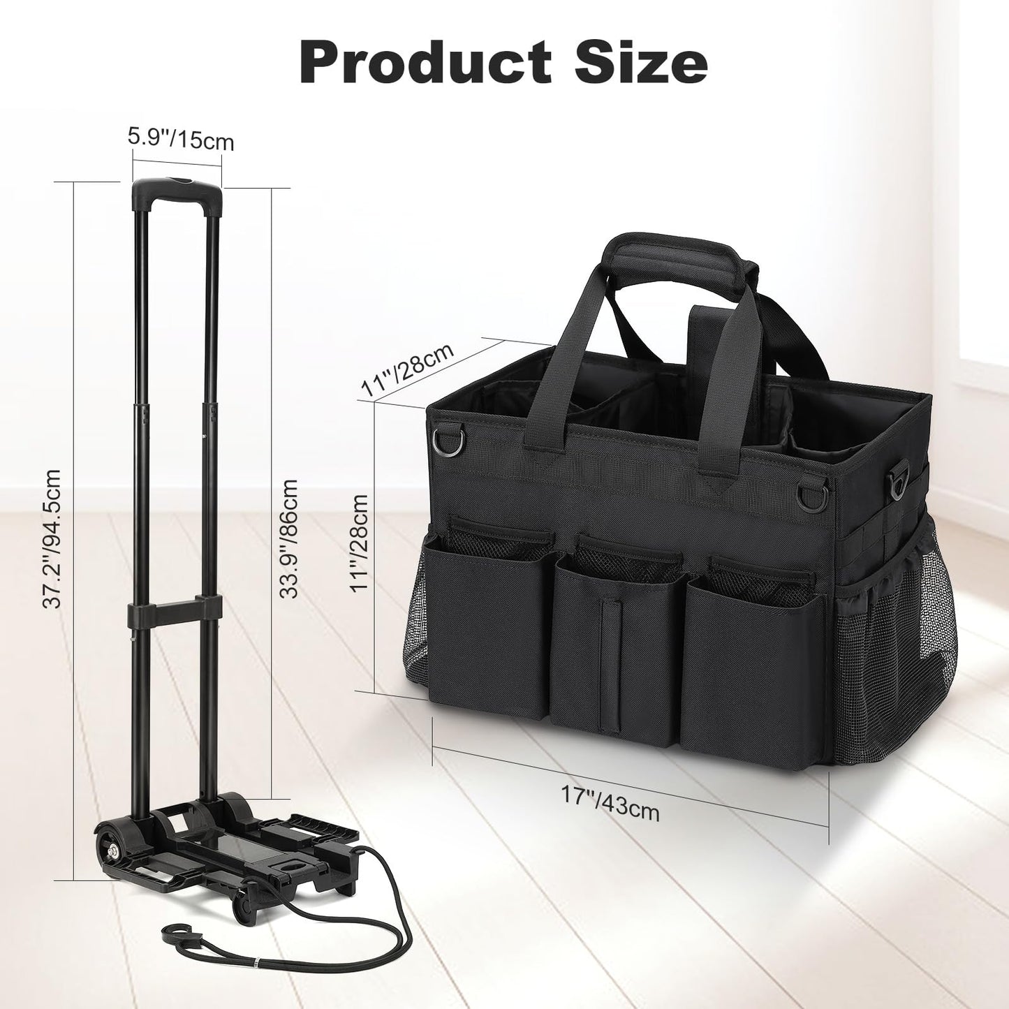 Housolution Rolling Cleaning Caddy Bag with Wheels, Black