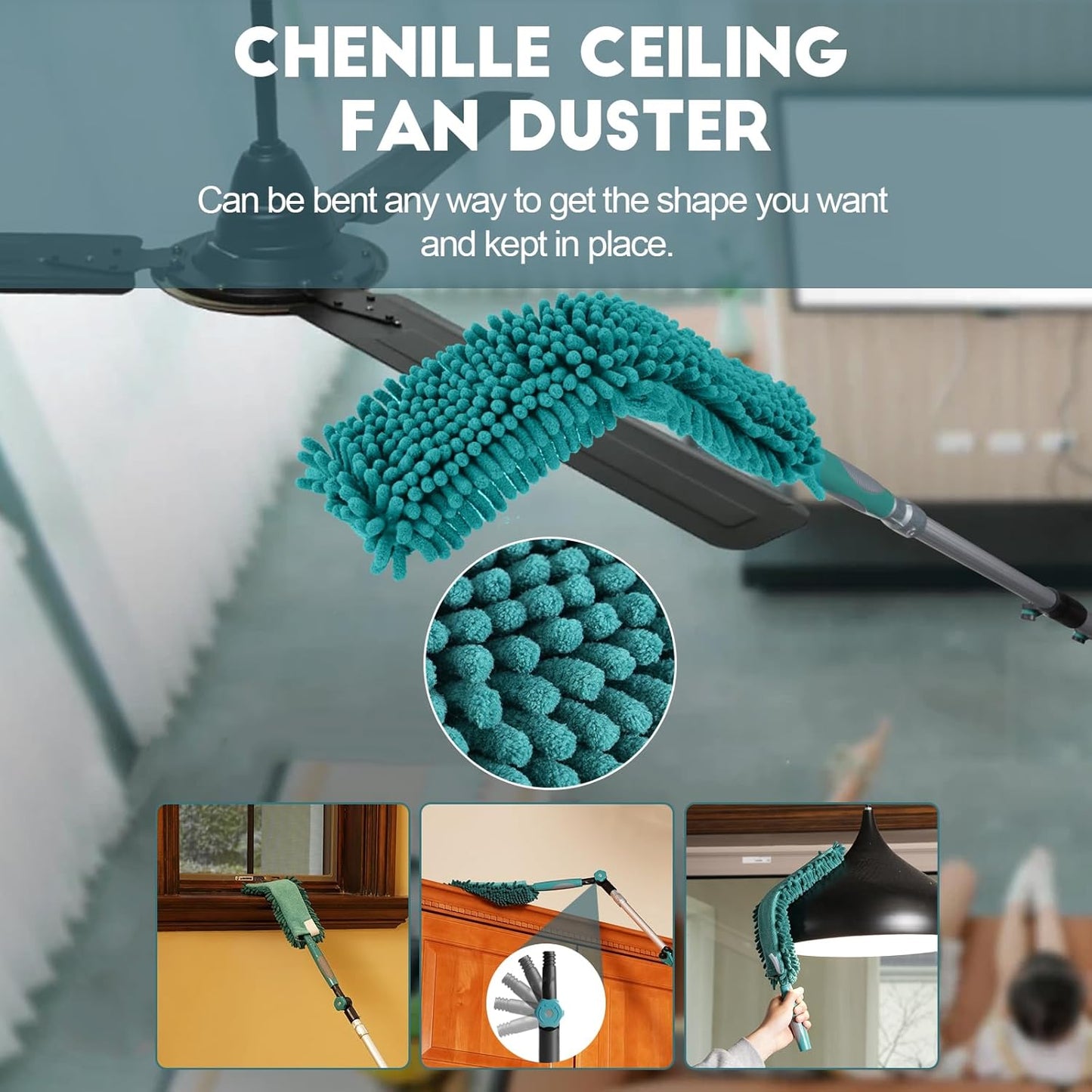 36 Foot High Reach Duster Kit with 7-30FT Extension Pole High Ceiling Dusting and Window Cleaning Kit with Telescopic Pole Window Washer&Squeegee,Cobweb Duster,Fan Duster and Feather Duster