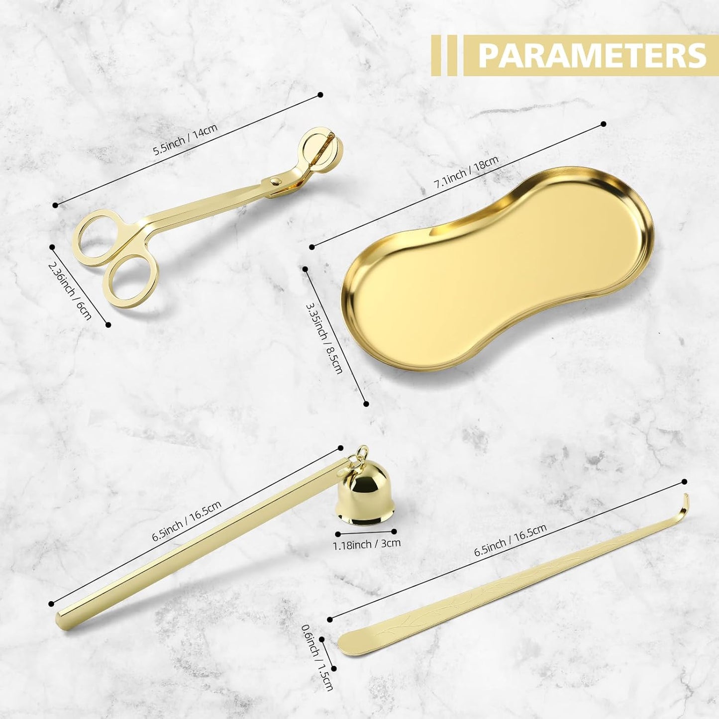 PATOISE 4 in 1 Candle Accessory Set, Candle Wick Trimmer Cutter, Candle Snuffer, Candle Wick Dipper, Tray Holder in Gift Package for Candle Aromatherapy Lovers(Mini 4PCS Gold)