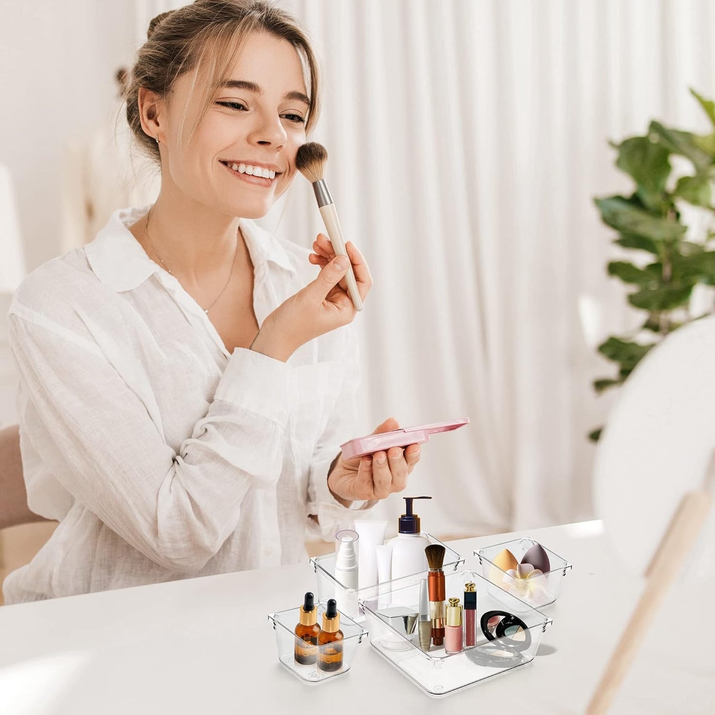 Ravinte 6 Pack Drawer Organizer - 3" X 3" Plastic Storage Bins, Acrylic Organizers with Non-Slip Pads Clear Desk Storage Tray for Makeup, Jewelries, Kitchen Utensils, Bathroom and Office