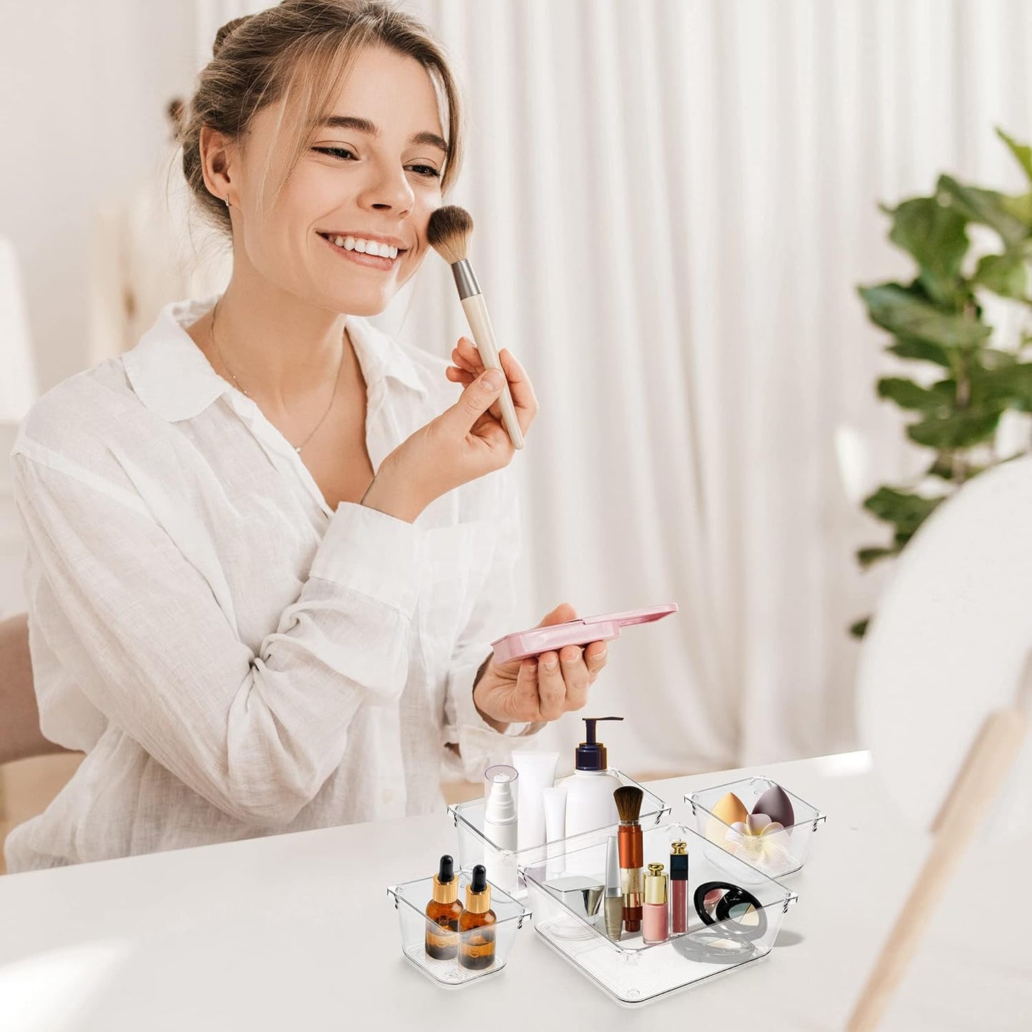 Ravinte 6 Pack Drawer Organizer - 3" X 6" Plastic Storage Bins, Acrylic Organizers with Non-Slip Pads Clear Desk Storage Tray for Makeup, Jewelries, Kitchen Utensils, Bathroom and Office