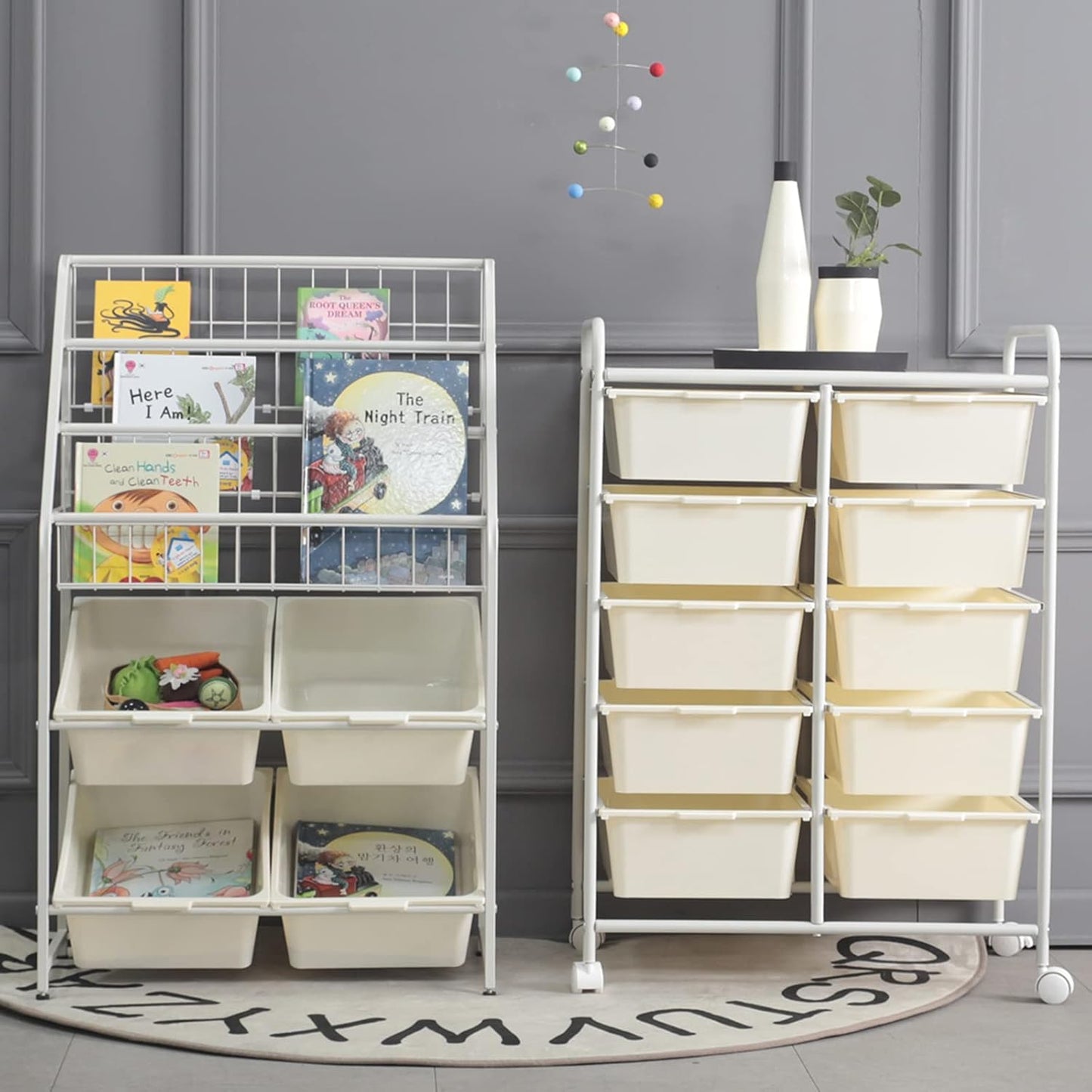 Rolling Cart with 10 Drawers, Plastic Drawer Cart with Metal Frame, Multipurpose Art Craft Cart Organizer with Wheels, Utility Cart with Drawers for Home, Office, School, White