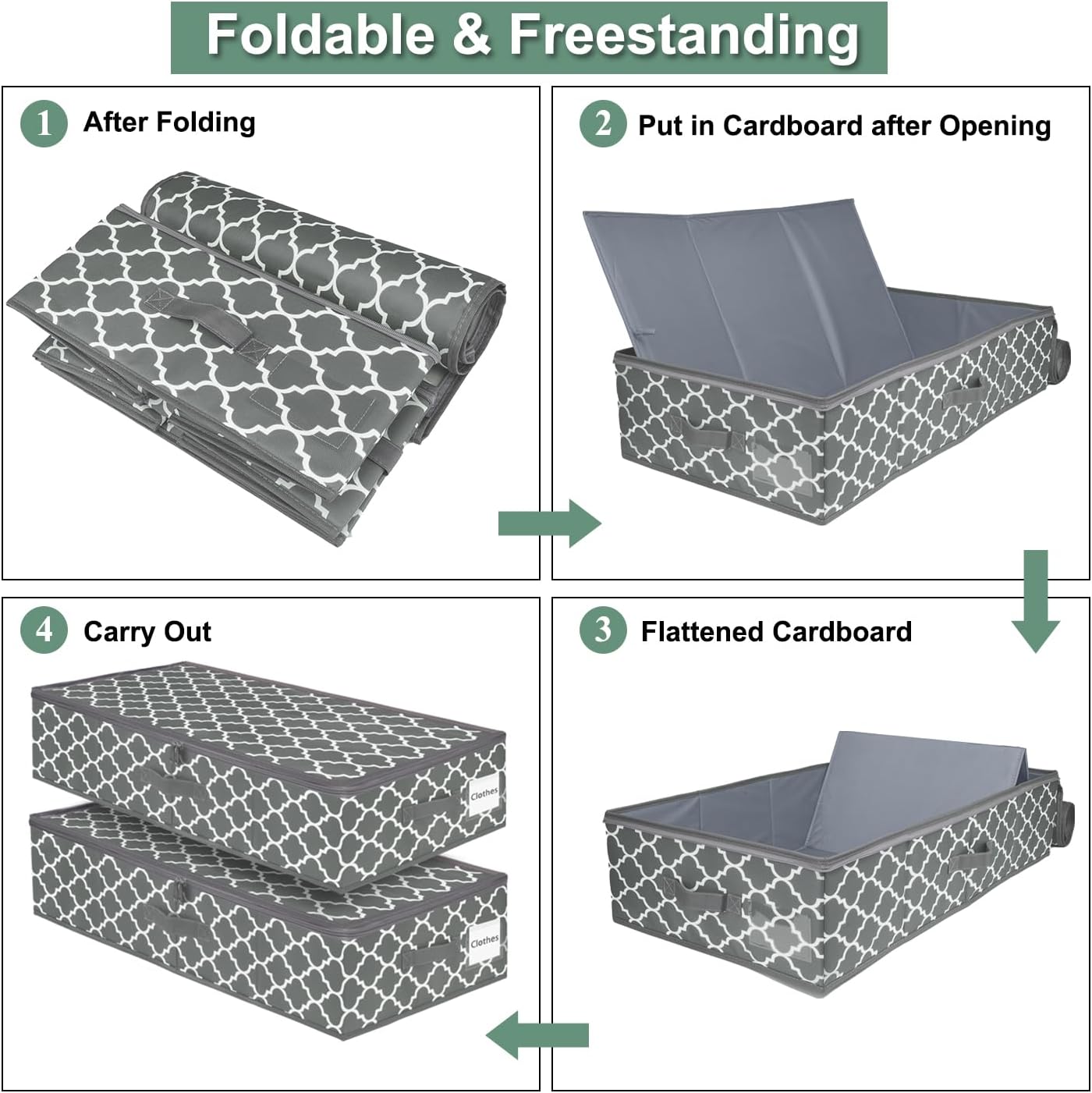 punemi Under Bed Storage, 2-Pack 6.7 Inches Tall Underbed Clothes Storage Bags W/Sturdy Structure, Thick Fabric Storage Containers Drawers With Zipper Lid, College Dorm Room Under Bed(Lantern Pattern)