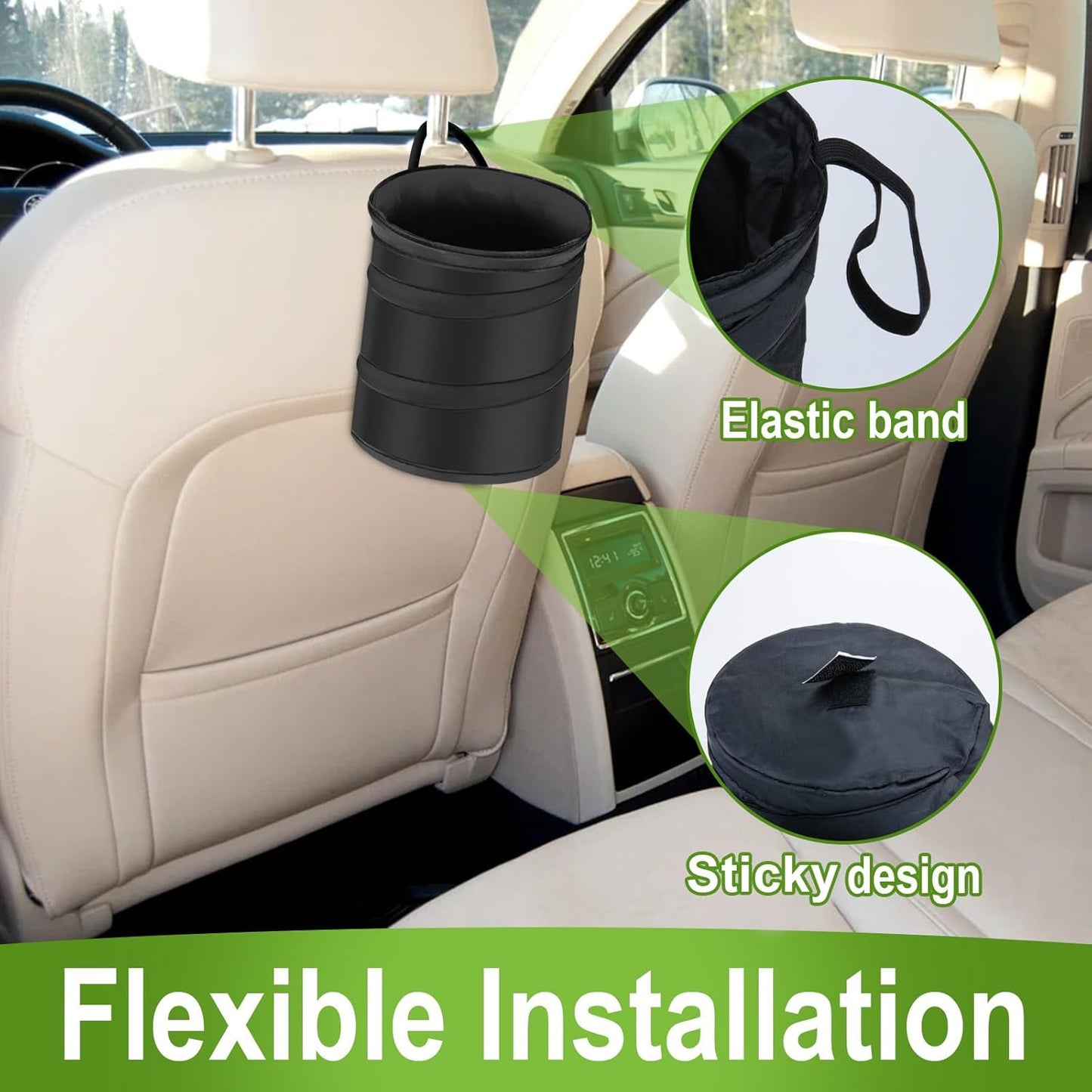 2 PCS Car Trash Can, Collapsible Pop-up Car Garbages Can, Portable Garbage Bin with Elastic Band, Small Garbage Can for Back Seat Front Seat, for Outdoor Traveling & Home Use