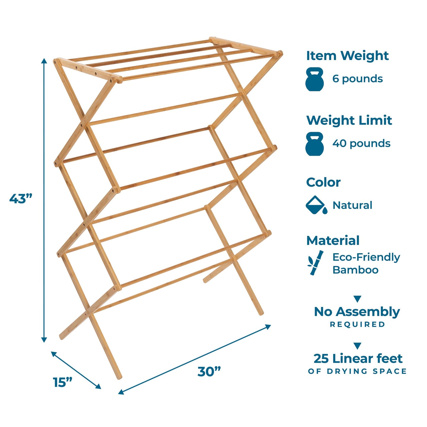 Honey-Can-Do Collapsible Bamboo Drying Rack – Sturdy & Foldable Laundry Drying Rack, Space-Saving &