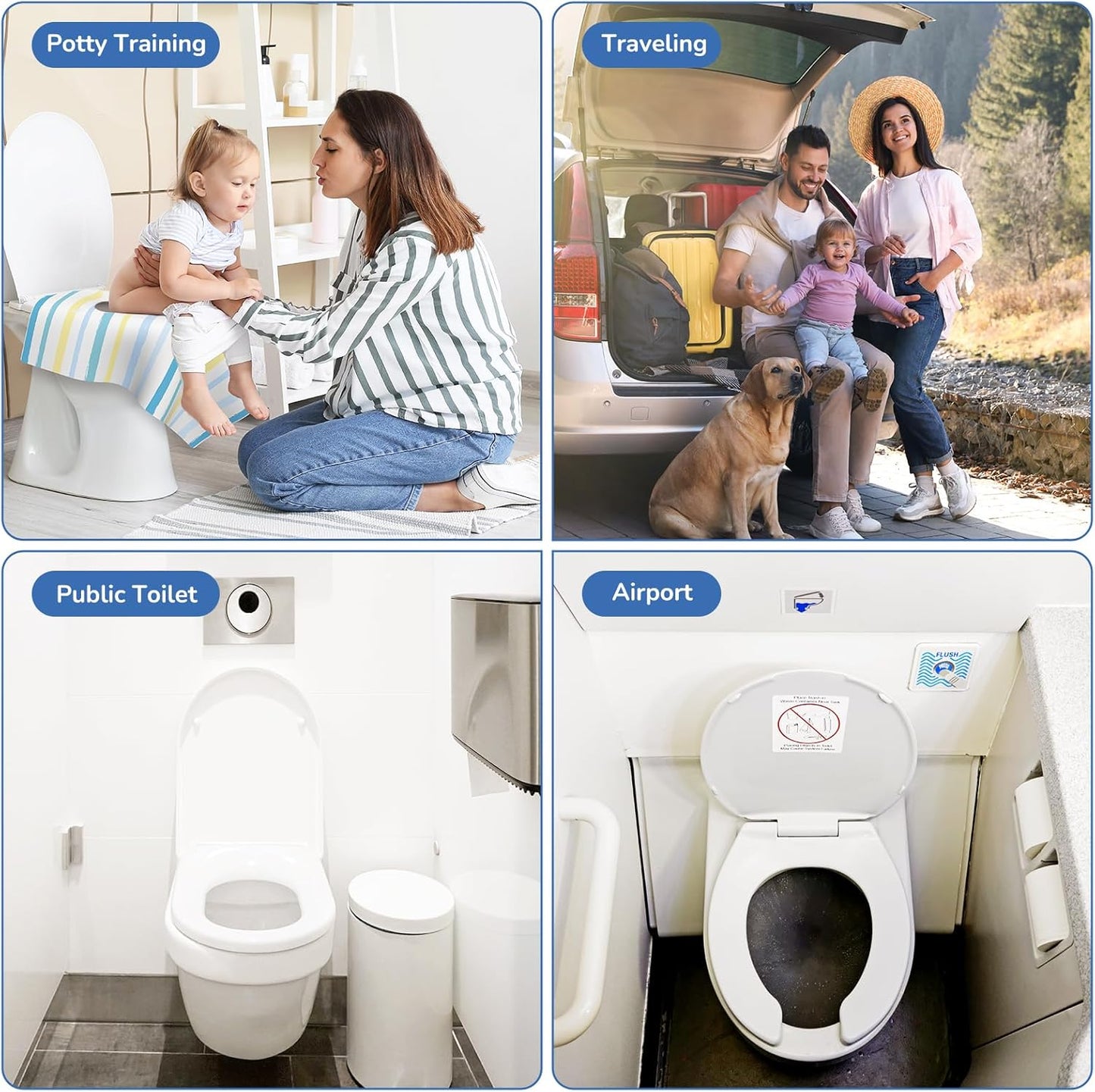 Toilet Seat Covers Disposable, Large Waterproof Potty Covers for Toddlers, Kids, and Adults, Toddler Potty Training for Public Restroom, Airplane, Trip, Individually Wrapped for Travel (Wave)