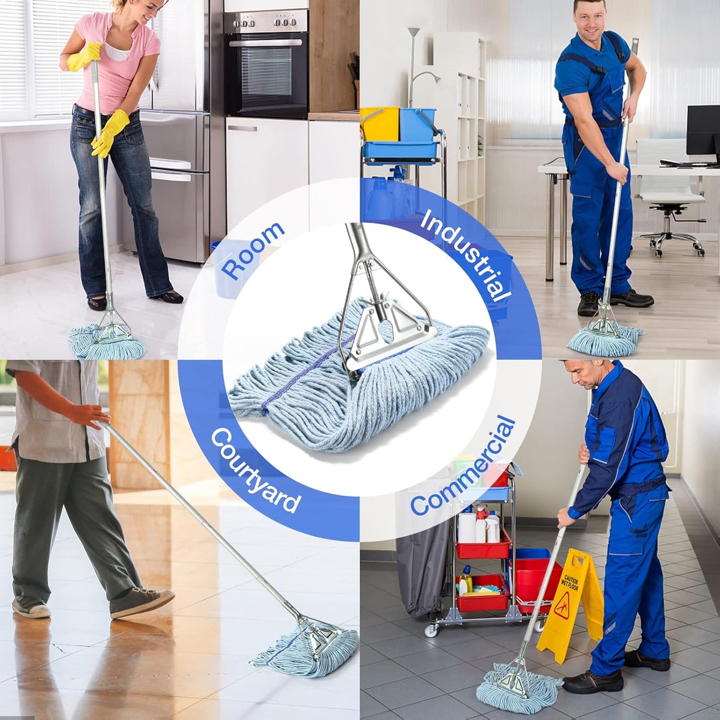 String Mop for Floor Cleaning - Heavy Duty Industrial Commercial Wet Mop with Extra Replacement Head , 59inch Handle, for Home,Garage,Office, Workshop, Warehouse Floor Cleaning