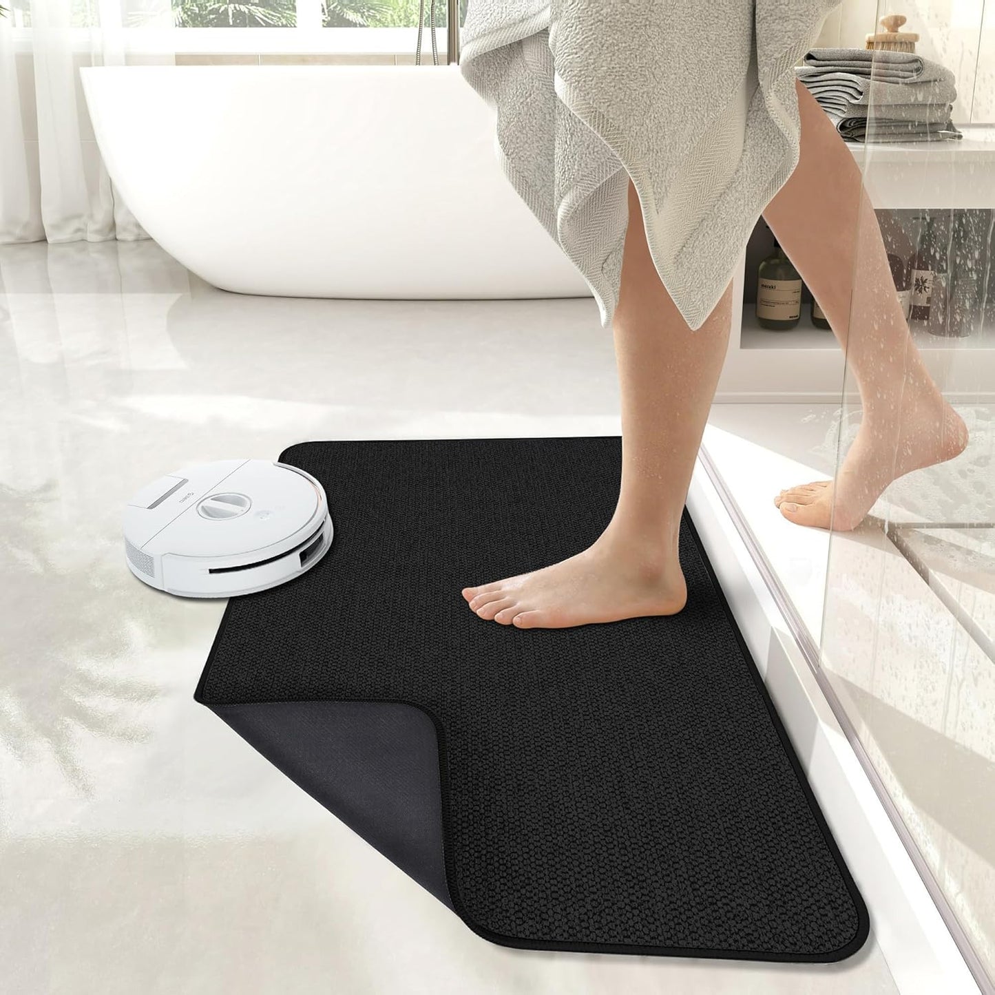 Bath Mat,Ultra Thin Bathroom Runner Rugs,Large Bath Mats for Bathroom,Quick Dry,Non-Slip,Machine Washable,Low Pile,Bath Rug,Shower Outside,Sink,Home Decor Accessories.Black,2'x3'(24x36inch)
