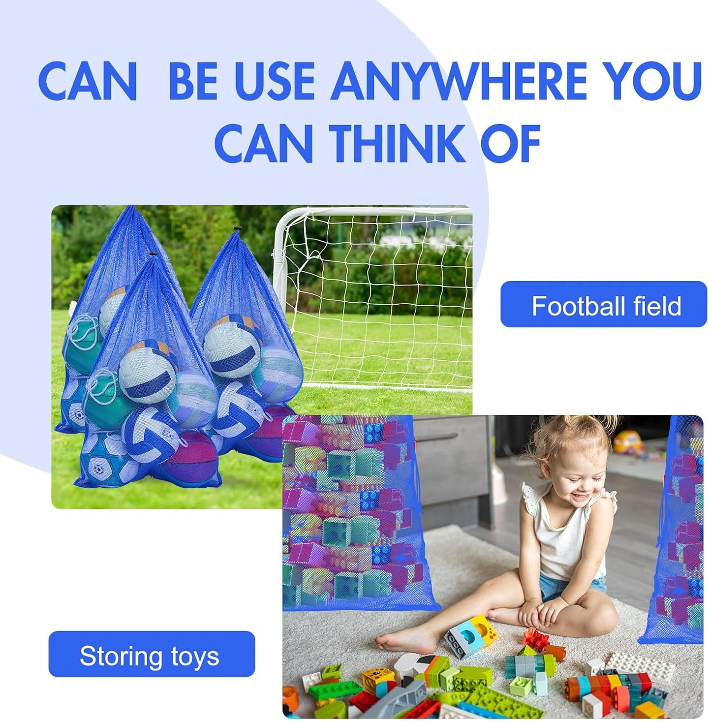 Berlune 30 Pack 24 x 36 Inches Large Mesh Bags for Laundry, Wash bags, Sturdy Mesh Material Closed with Drawstring, Factory, University, Dormitory, Travel and Apartment Dweller (Blue)