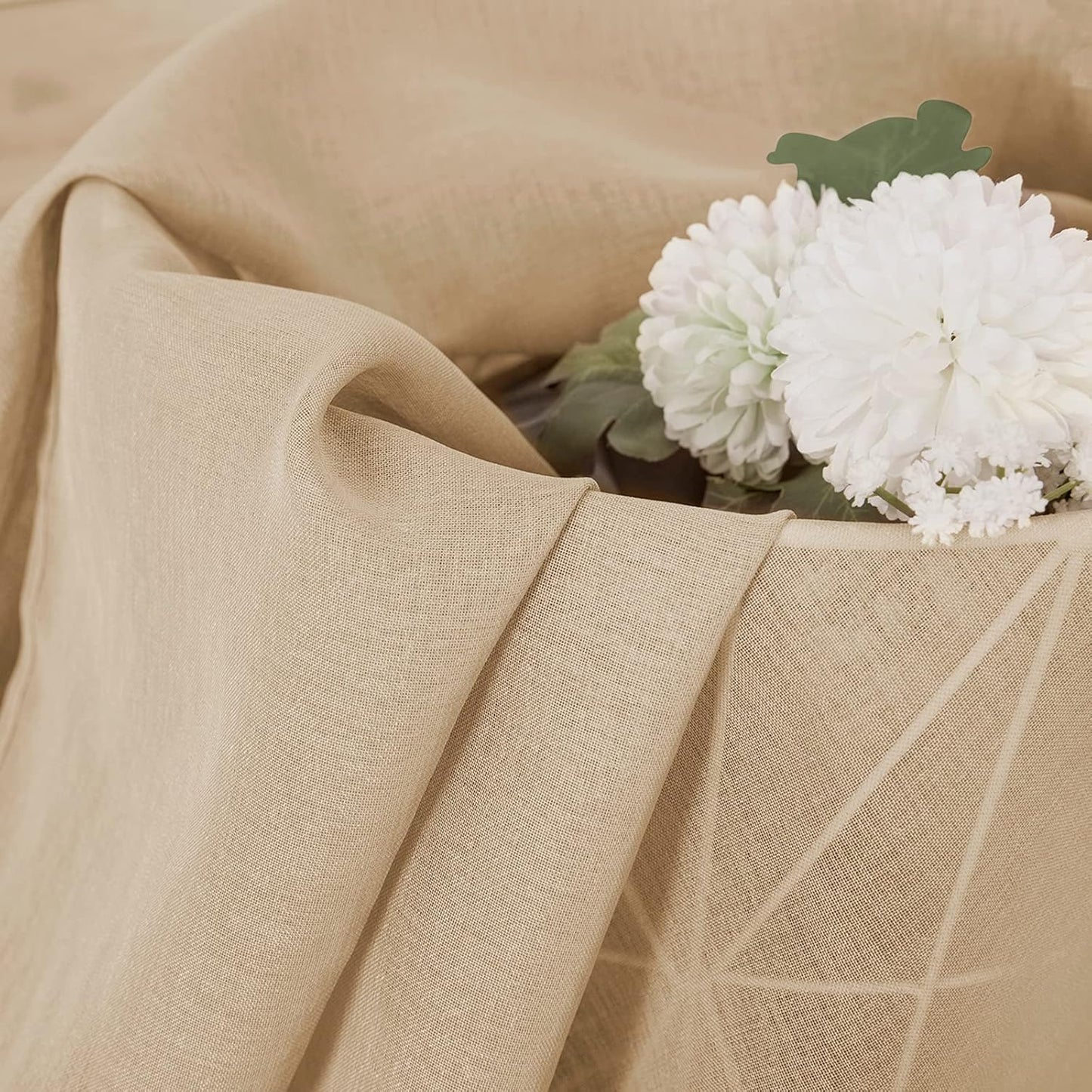 Tollpiz Sheer Curtain Linen Textured Living Room Curtains Sheer Light Filtering Rod Pocket Voile Curtain for Bedroom, 54 x 72 inches Long, Beige, Set of 2 Panels