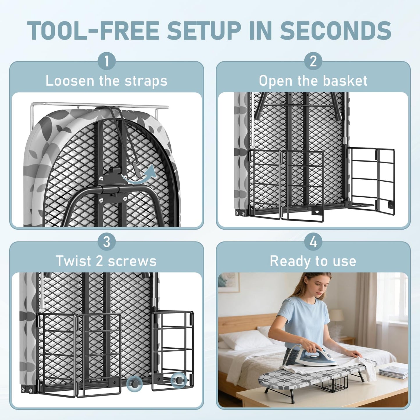Tabletop Ironing Board with Iron Holder, Foldable Mini Small Iron Board, Iron Rest & Hanger Hook