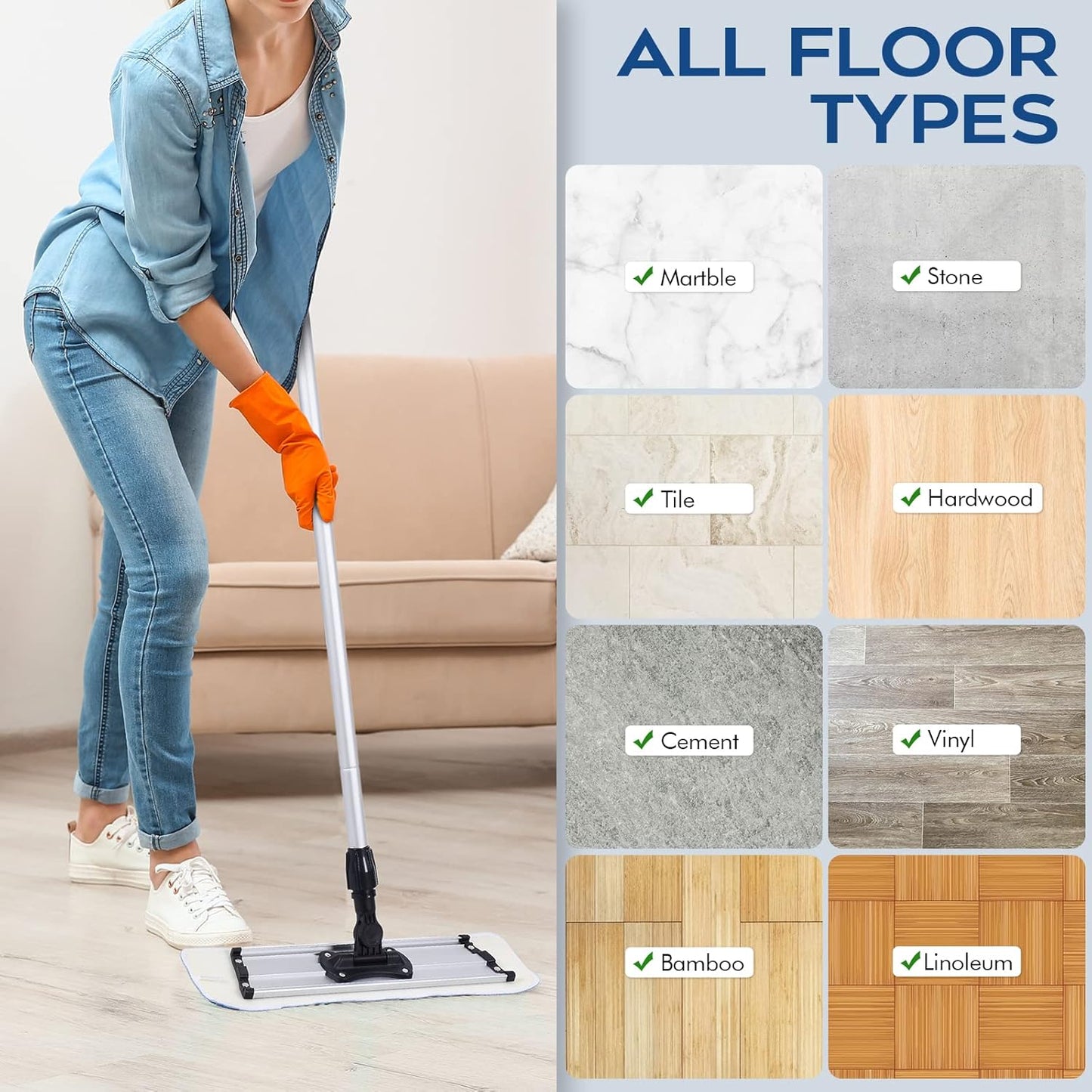 Matthew 18'' 36Pcs Microfiber Spray Mop Replacement Pads Heads for Wet Dry Floors Reusable Home Commercial Cleaning Refills,Machine Washable Fits Compatible with Bona Mop&Most Spray Mops Blue