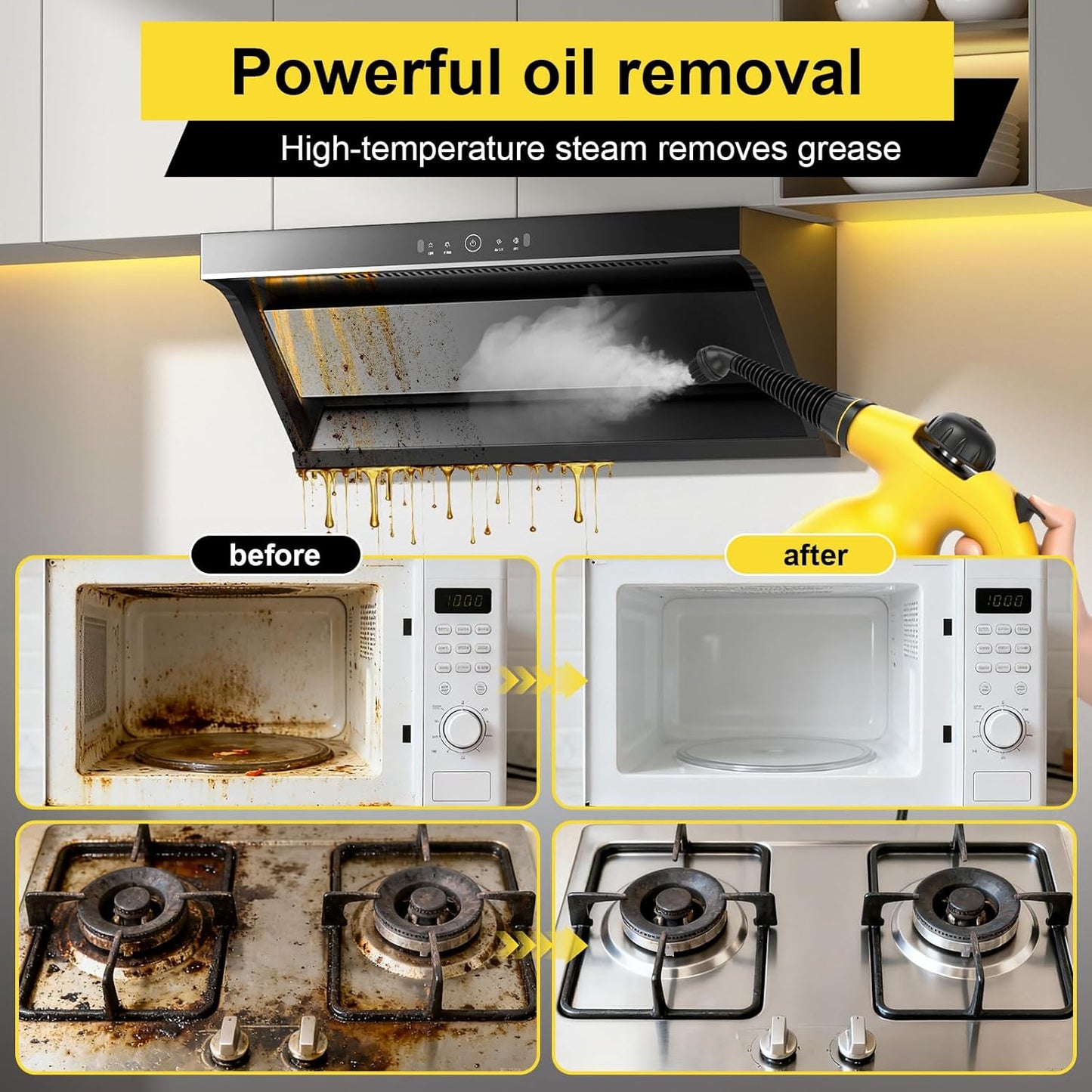 Handheld Steam Cleaner for Home, Powerful Pressurized Steam Cleaner Natural Steamer for Cleaning Car, Bathroom, Shower, Upholstery, Grout, Window, Grease