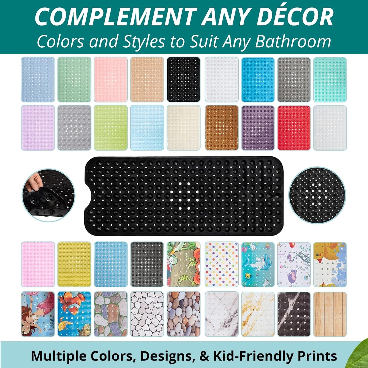 ENKOSI Bath Mat – 40 x 16 Inch Extra Long Non Slip Bathtub Mat – Anti Slip Black Shower Mat with Suction Cups – Bathroom Mat for Tub and Smooth Shower Floors (Black 40x16)