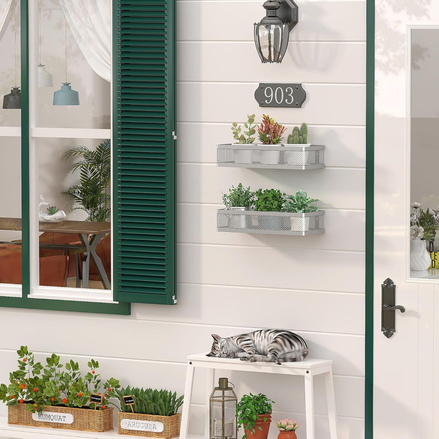 PUSDON Metal Wall Hanging Basket 2 Packs DIY Suitable for Multiple Scenes - Middle Silver Grey Netting