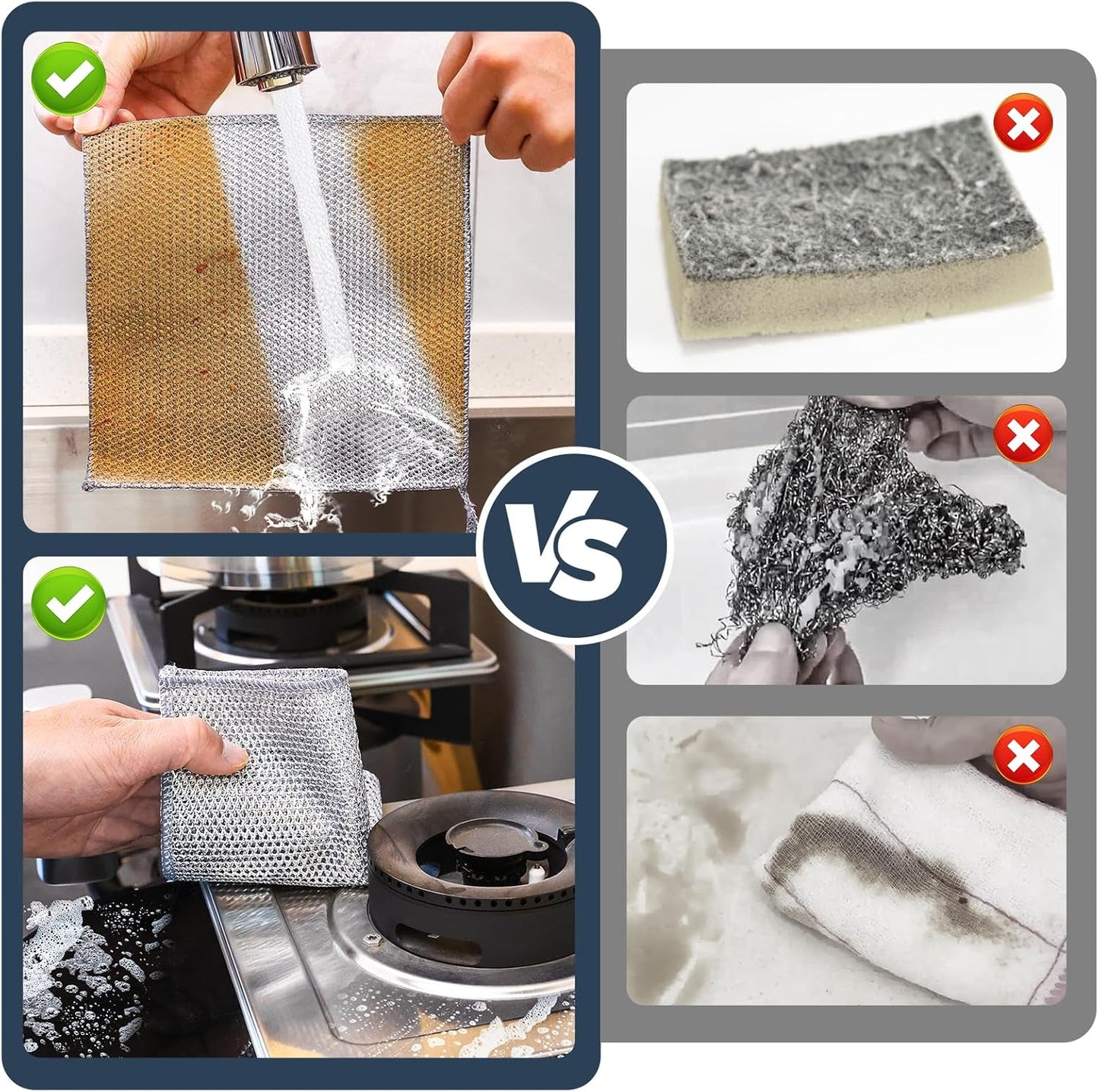 Navona 12 Pcs New Upgrade Steel Wire Dishcloth,Dry and Wet Dual-Use Steel Wire Cleaning Cloth,Powerful Cleaning Non-Scratch Wire Dishcloth Rag for Cookware, Sinks, Dishes, Stove Tops