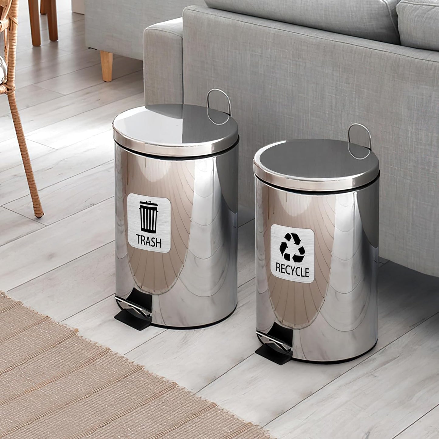 Recycle and Trash Magnets Sticker for Recycling Bins and Kitchen Cans, 2 Magnetic Sticker Adhesives for Garbage Containers, Outdoor Waste Bin