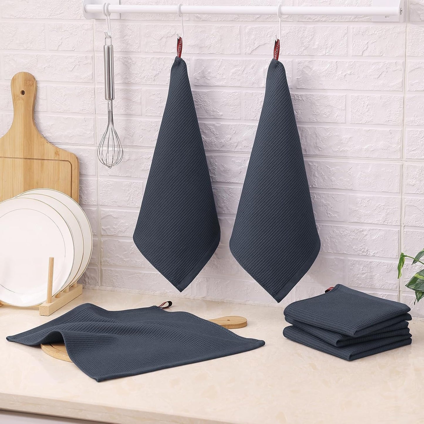 Homaxy 100% Cotton Waffle Weave Dish Cloths - 8 Pack Soft and Absorbent Dish Towels - 12 x 12 Inches Quick Dry Dish Rags - Dark Grey