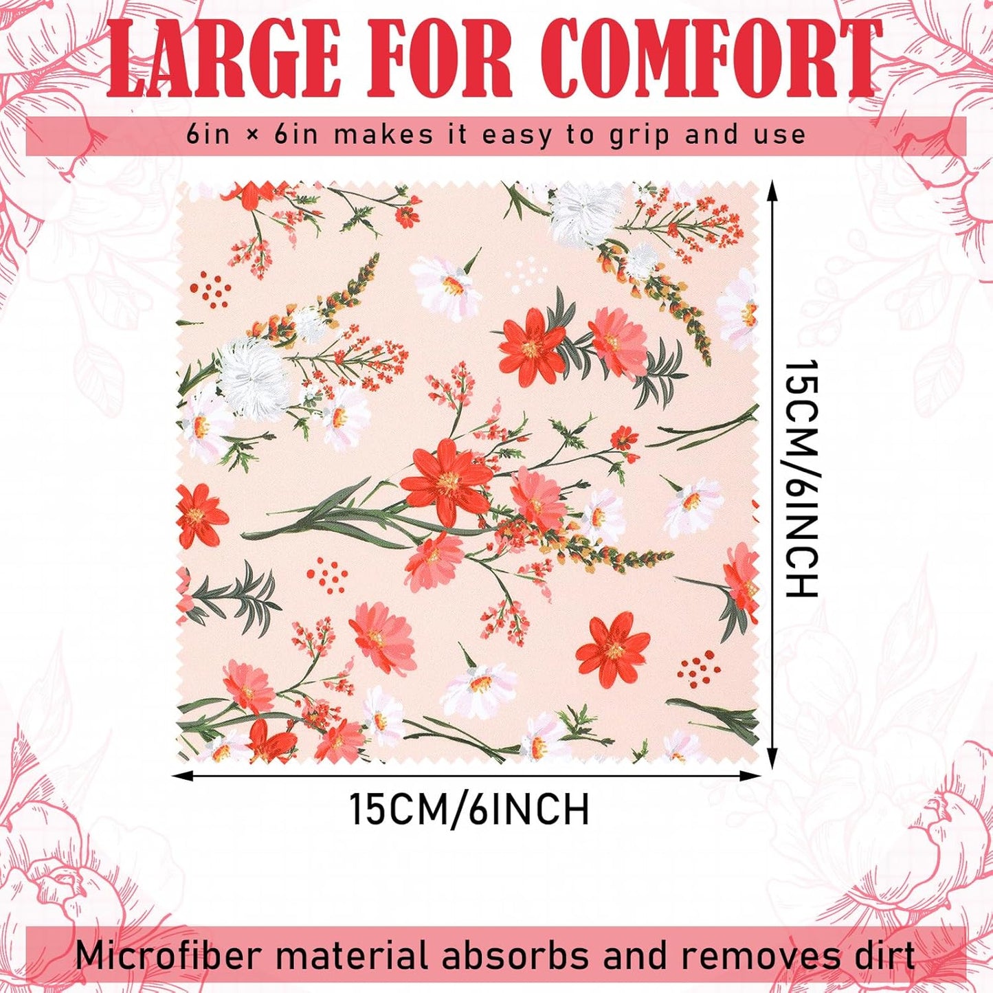Sinmoe 20 Pcs Microfiber Cleaning Cloth Elegant Flower Design Microfiber Cloth Soft Multicolor Glasses Cleaner for Eyeglasses Camera Lens Cell Phone Screens Glasses, 6 x 6 Inches